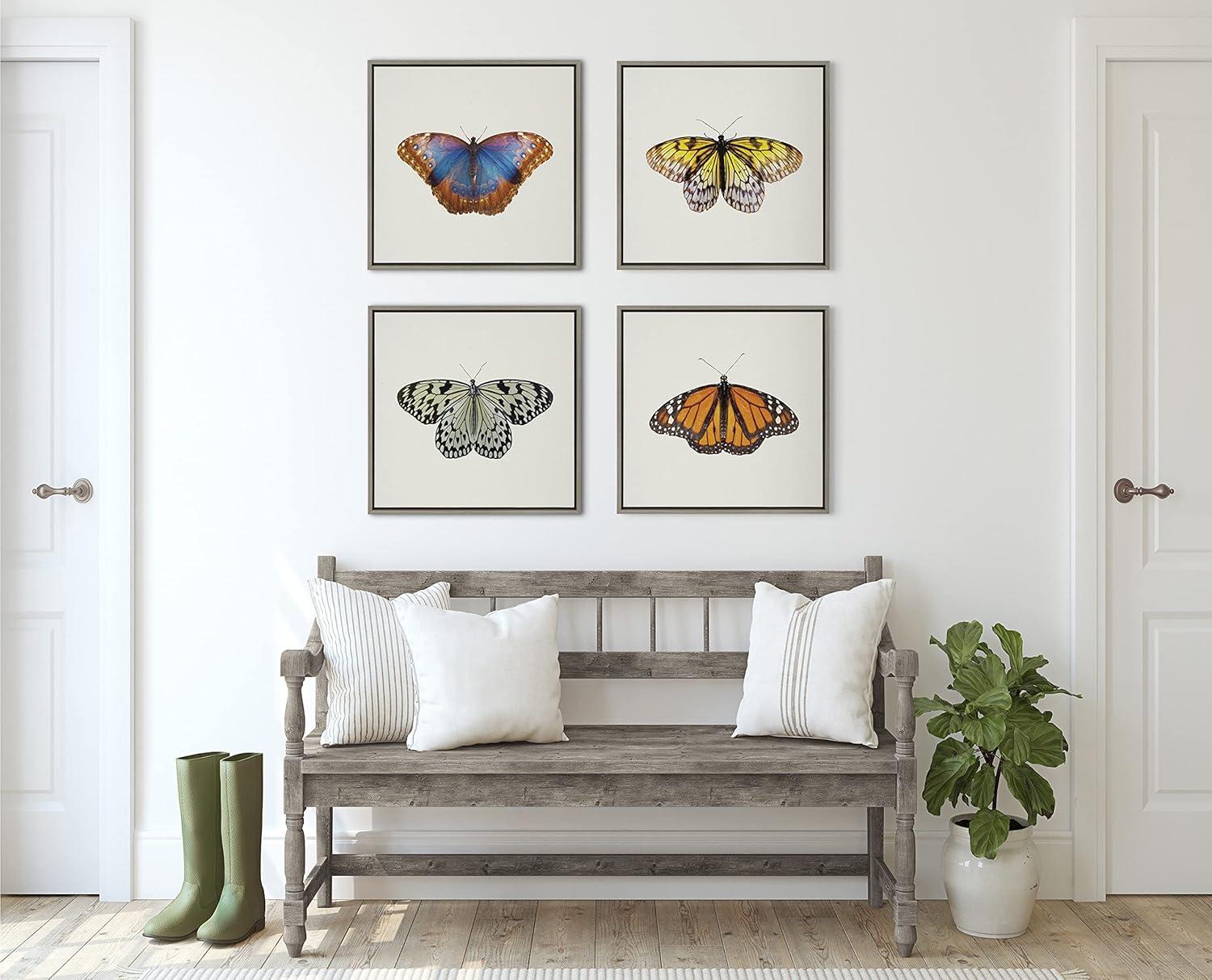 Kate and Laurel Sylvie Two Tone Butterfly Framed Canvas by Robert Cadloff of Bomobob, 22x22, Gray