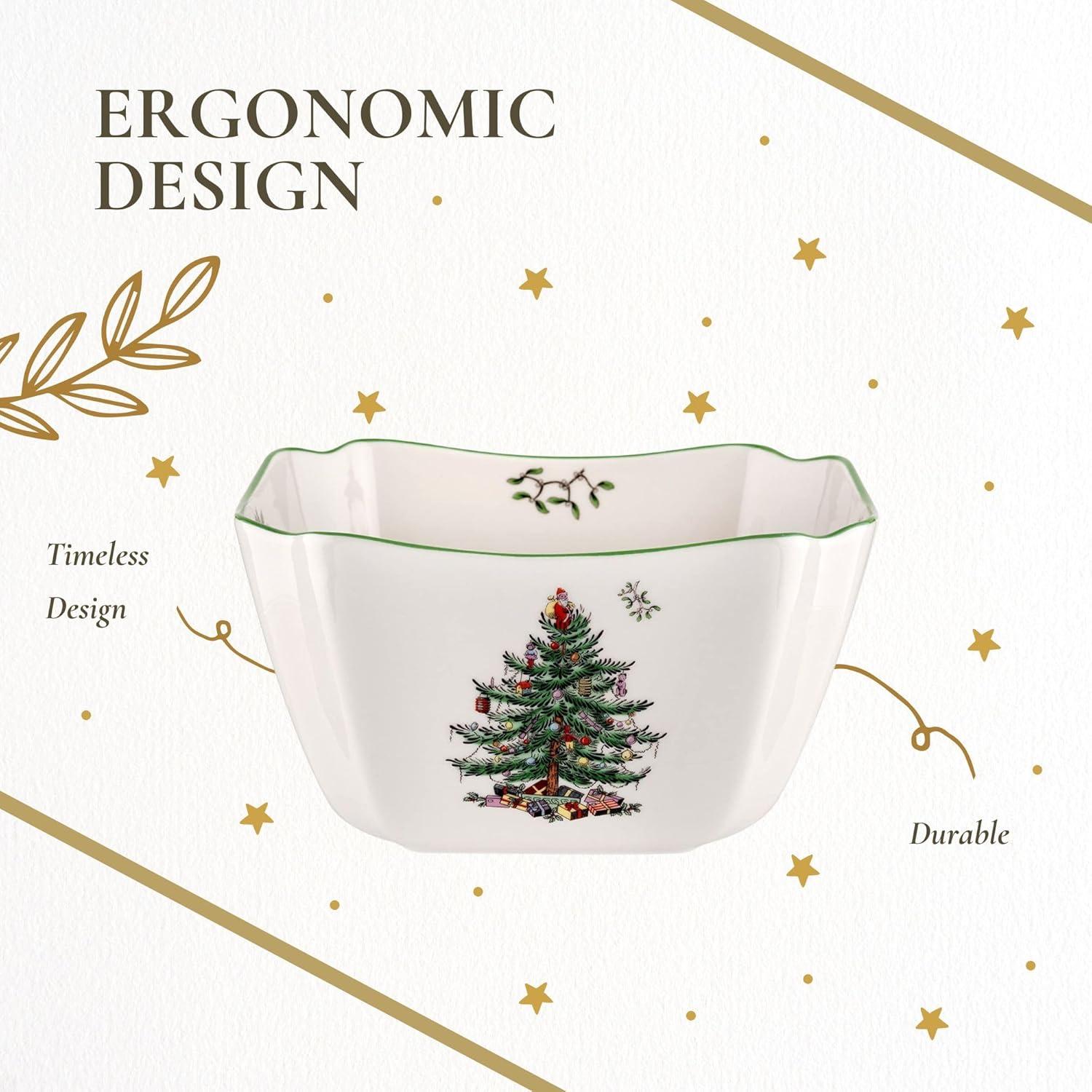Spode Christmas Tree Large Square Serving Bowl - 10 Inch
