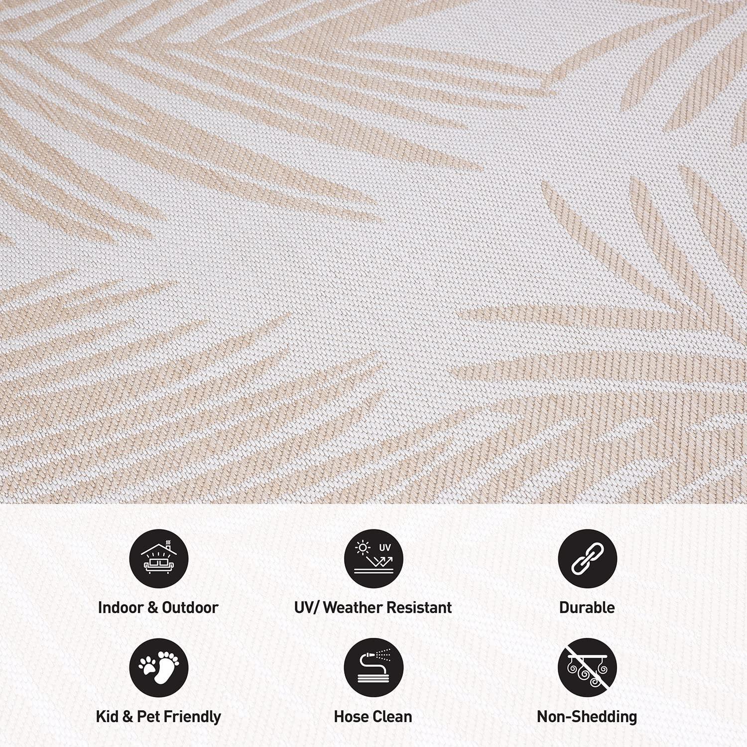 World Rug Gallery Contemporary Distressed Leaves Textured Flat Weave Indoor/Outdoor Area Rug - NATURAL 2'x7'