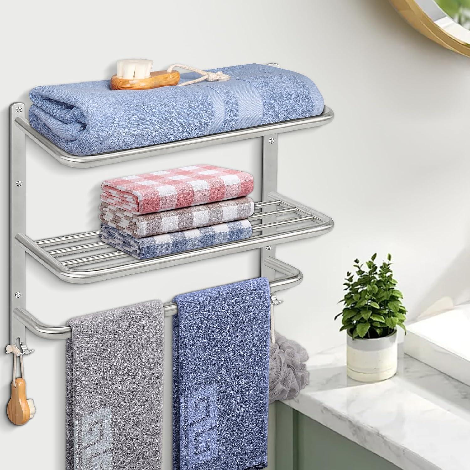 Bathroom Towel Rack, 3-Tier Towel Holder with Hooks