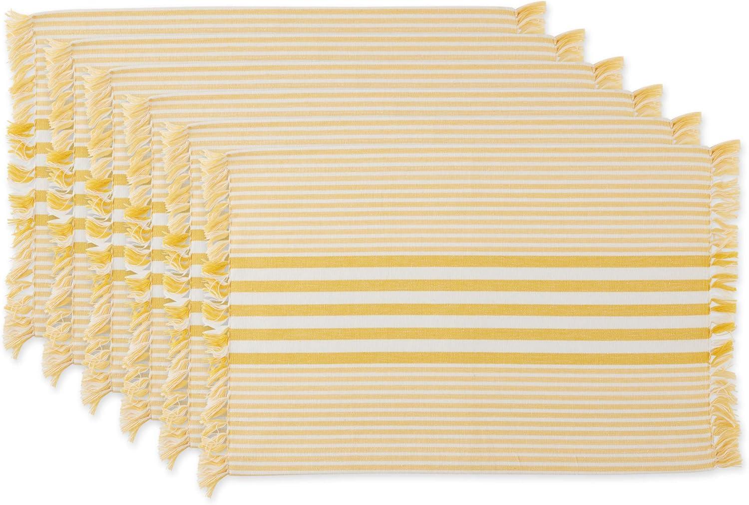 Deep Yellow Stripes With Fringe Placemat (Set of 6)