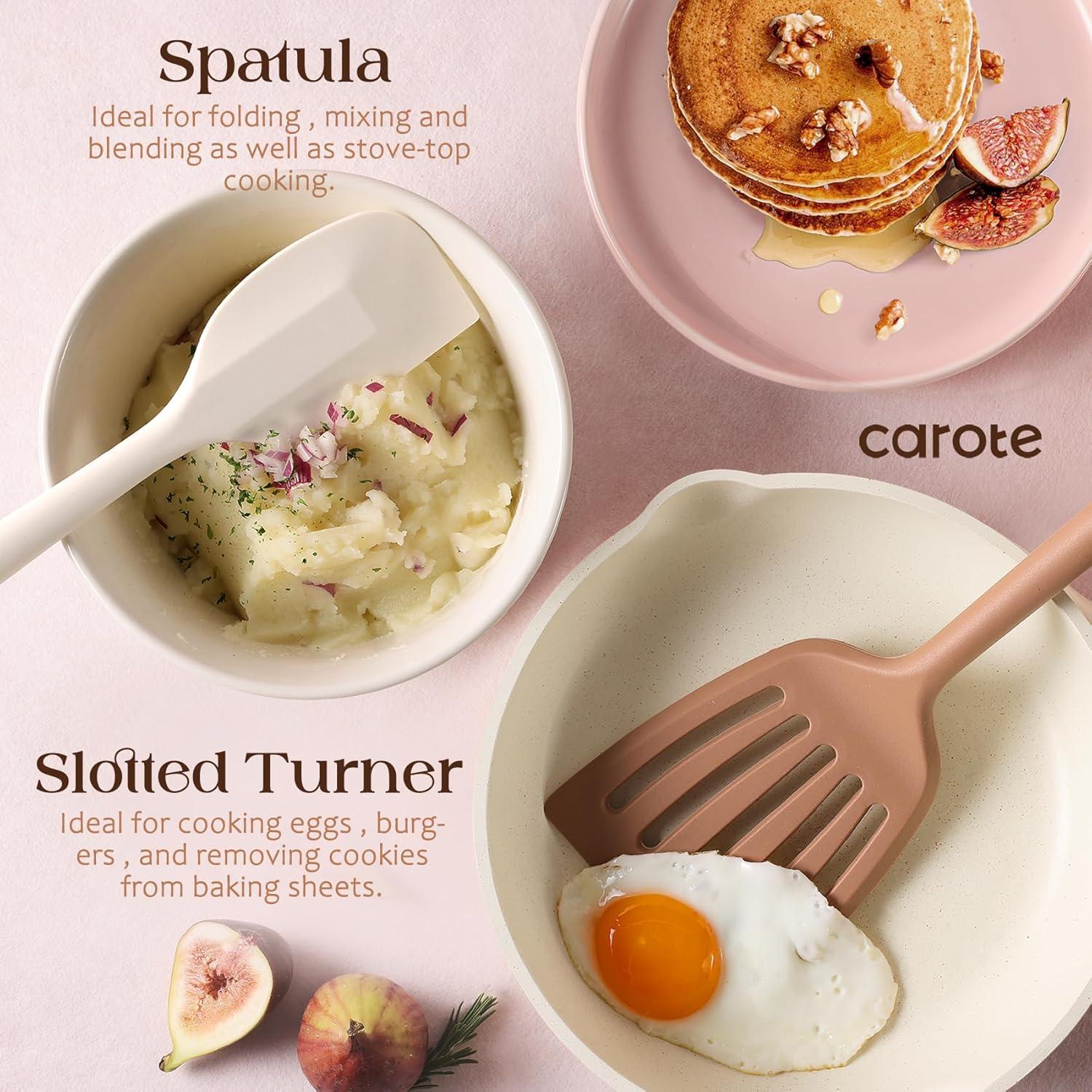 Carote 26Pcs Silicone Kitchen Utensil Sets, Extra Large Nonstick Cooking Utensil Set, White and Pink