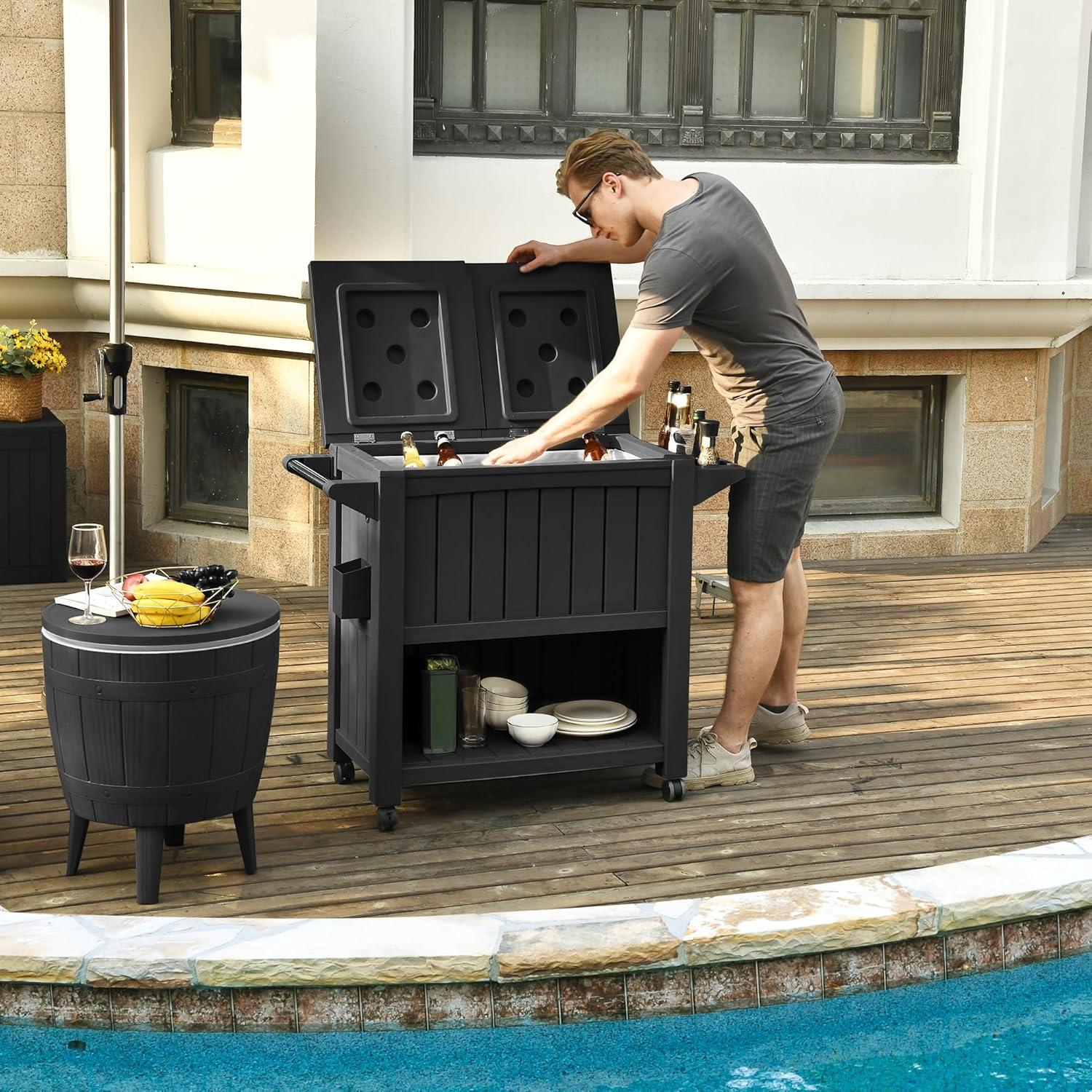 YITAHOME 85 Quart Rolling Cooler Cart with Bottle Opener Drainage, Portable Cooler on Wheels, Outdoor Beverage Cart Ice Chest for Patio Pool Deck Party BBQ Cookouts (Taupe)