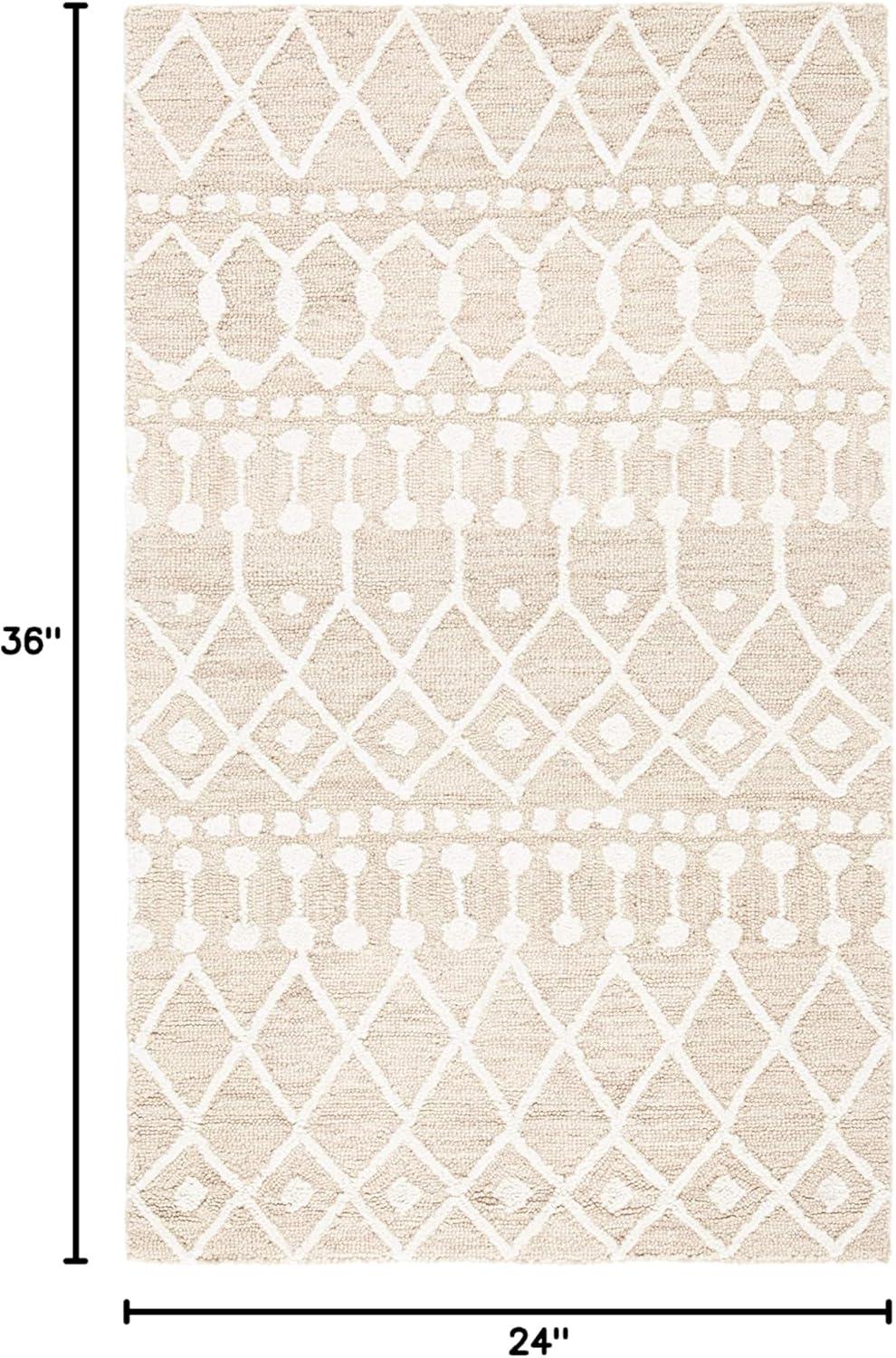 Ivory Square Tufted Wool Handmade Area Rug 62"