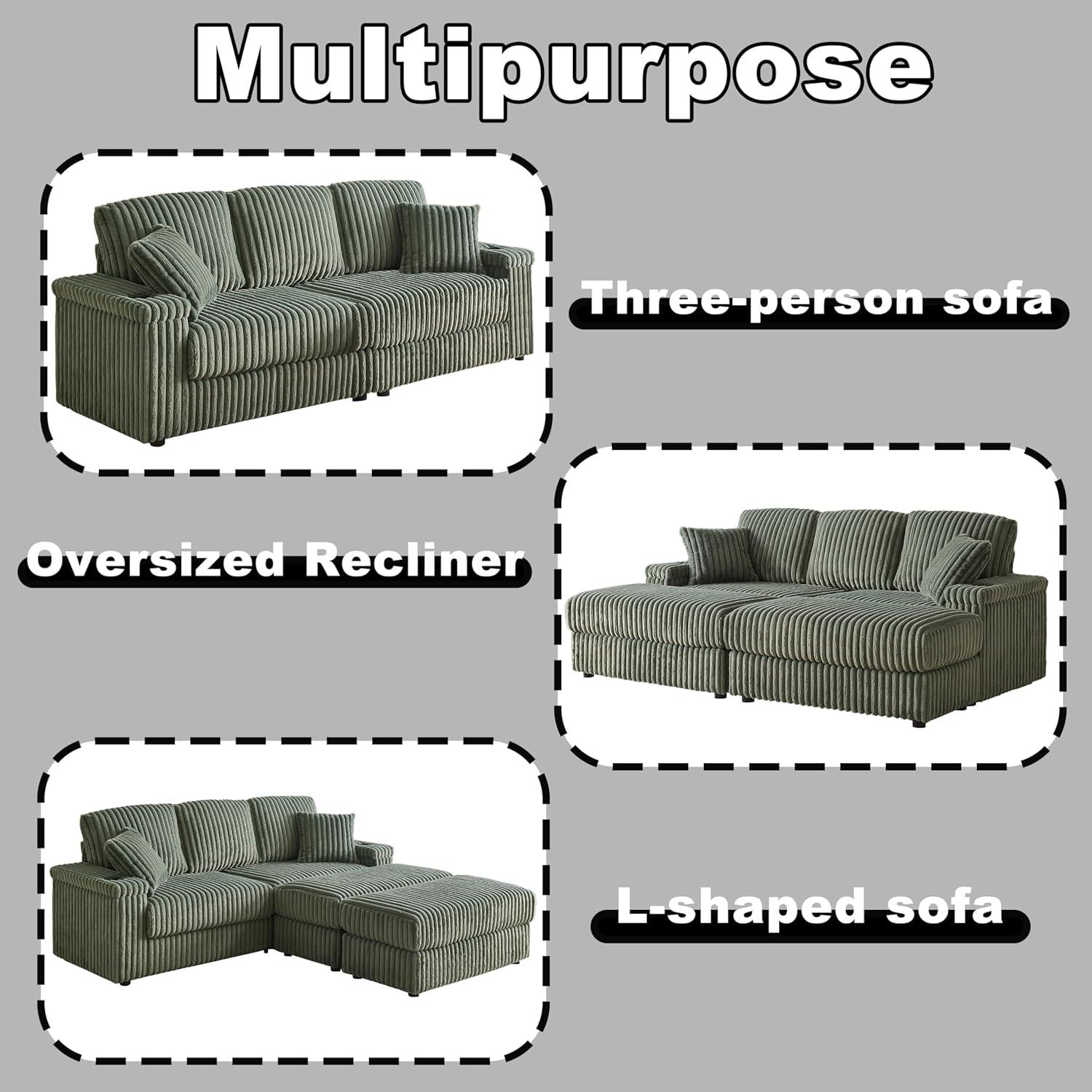 Latitude Run® 84 Corduroy 3-Seater Sofa With 3 Back Pillows ,2 Toss Pillows , A Ottoman ,2Storage Spaces And Cup-Holding Grooves Comfy Sofa- Deep Seat Couch