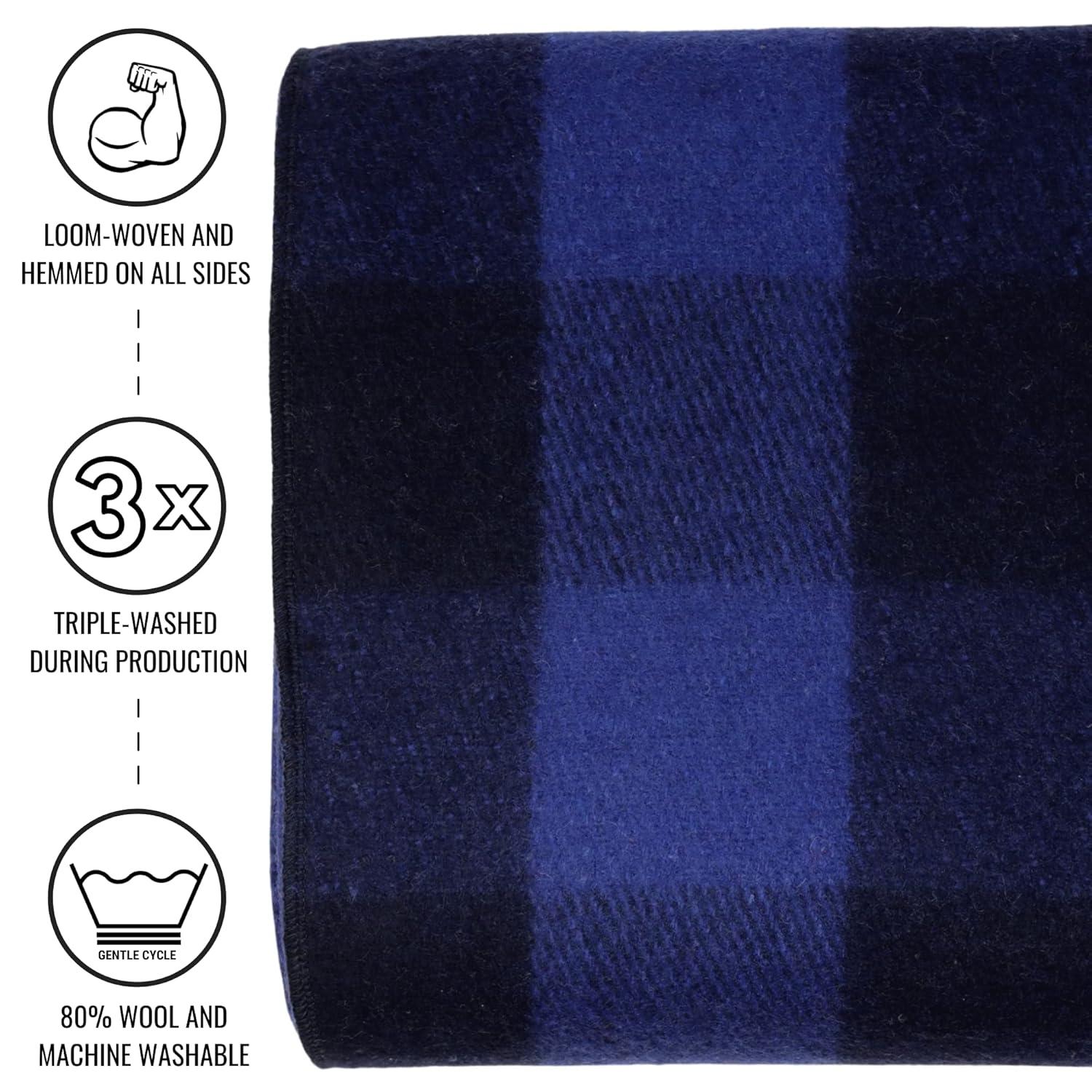 Arcturus Buffalo Plaid Wool Blanket, 64" x 88", Loom-Woven