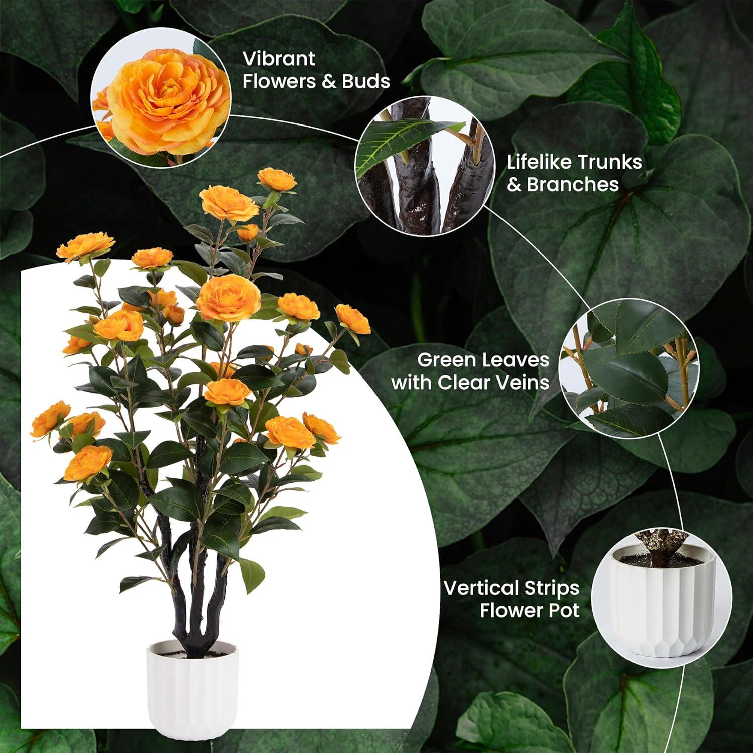 Primrue Primrue 38'' Artificial Camellia Tree Faux Floral Plant Fake Tree For Decoration White
