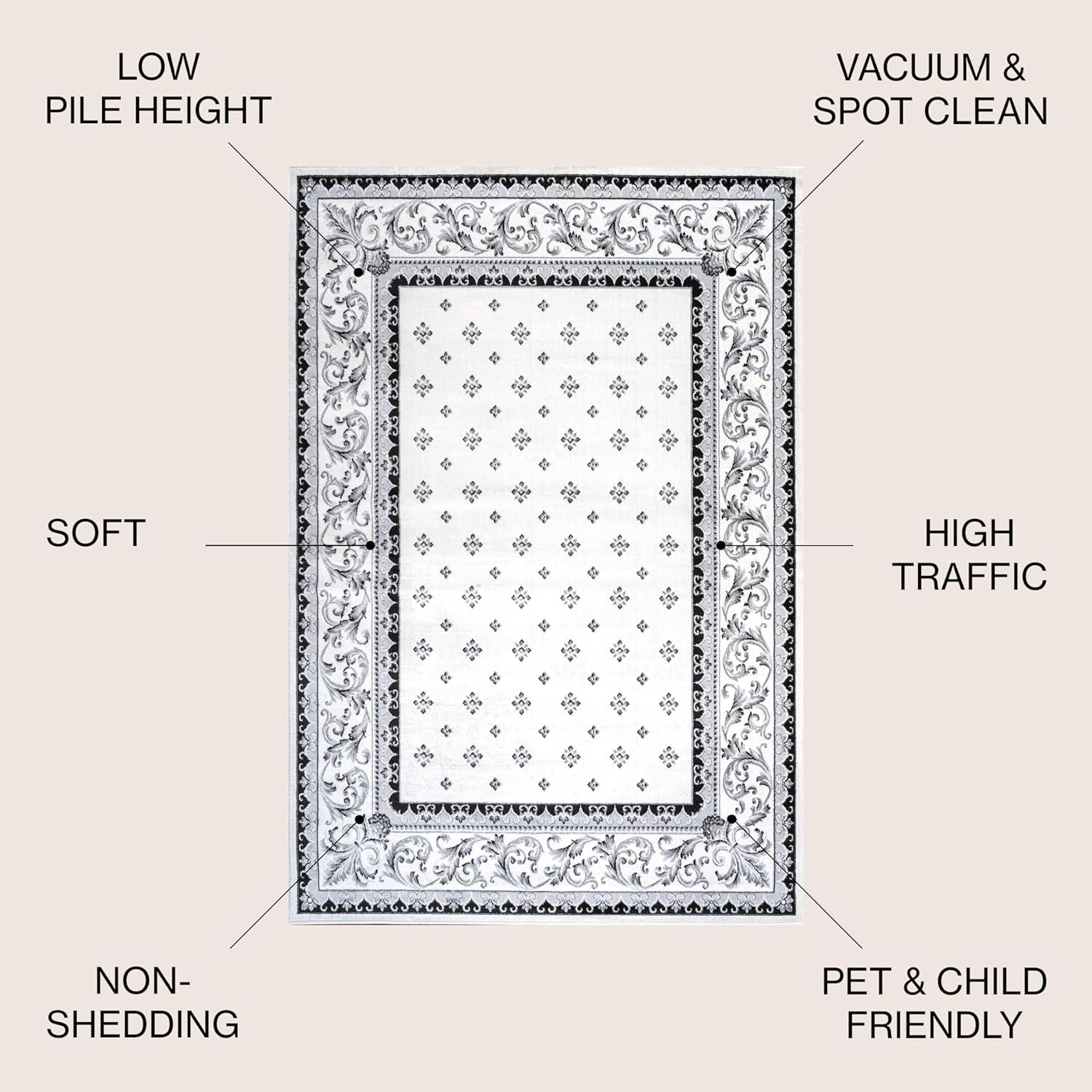 3'x5' Acanthus French Border Area Rug, Cream/Light Gray - JONATHAN Y