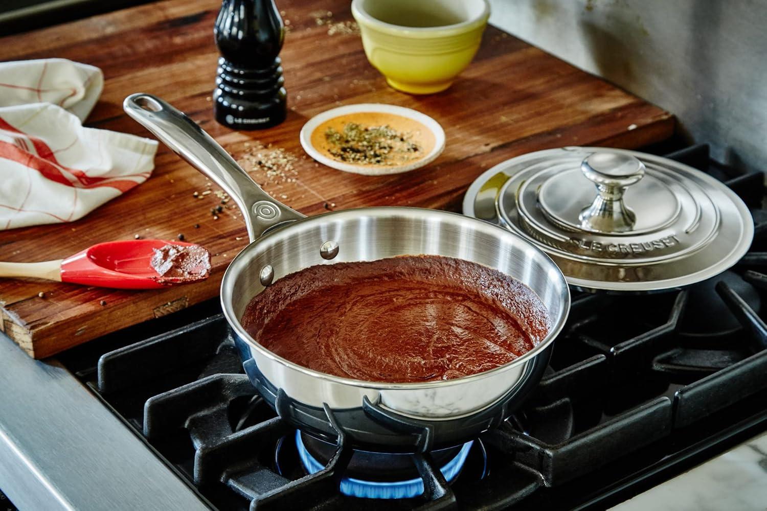 Le Creuset Stainless Steel Saucier Pan with Lid