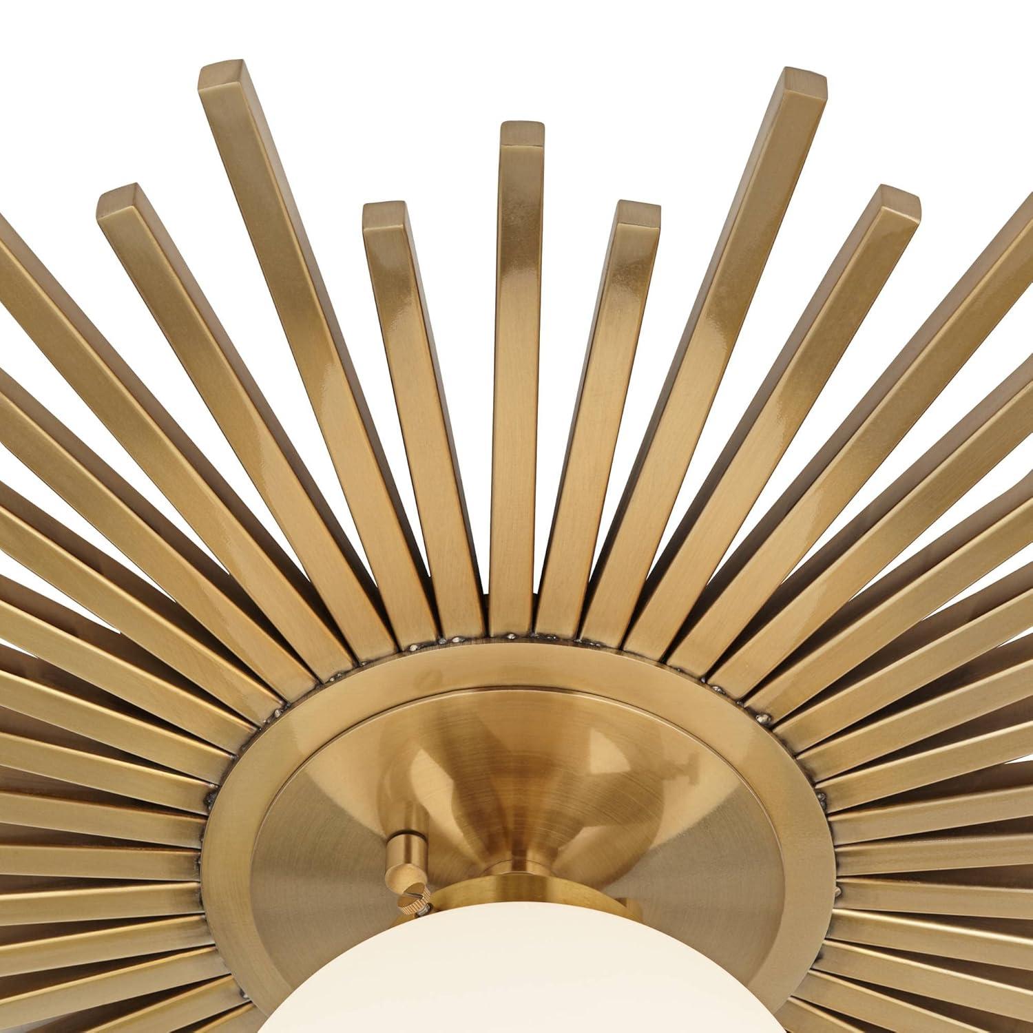 Possini Euro Design Hazel Modern Ceiling Light Semi Flush Mount Fixture 24" Wide Warm Brass White Globe Shade for Bedroom Kitchen Living Room Hallway