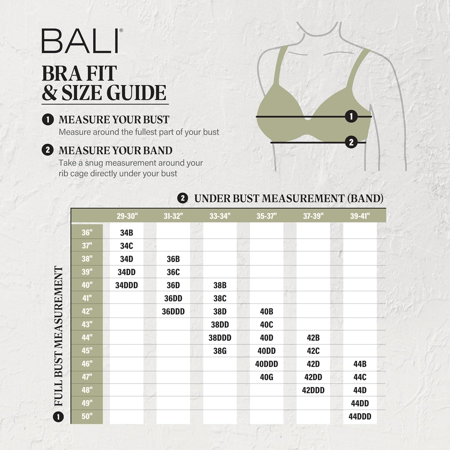 Bali Bra Womens One Smooth U Posture Boost Support Underwire Lightweight 3450