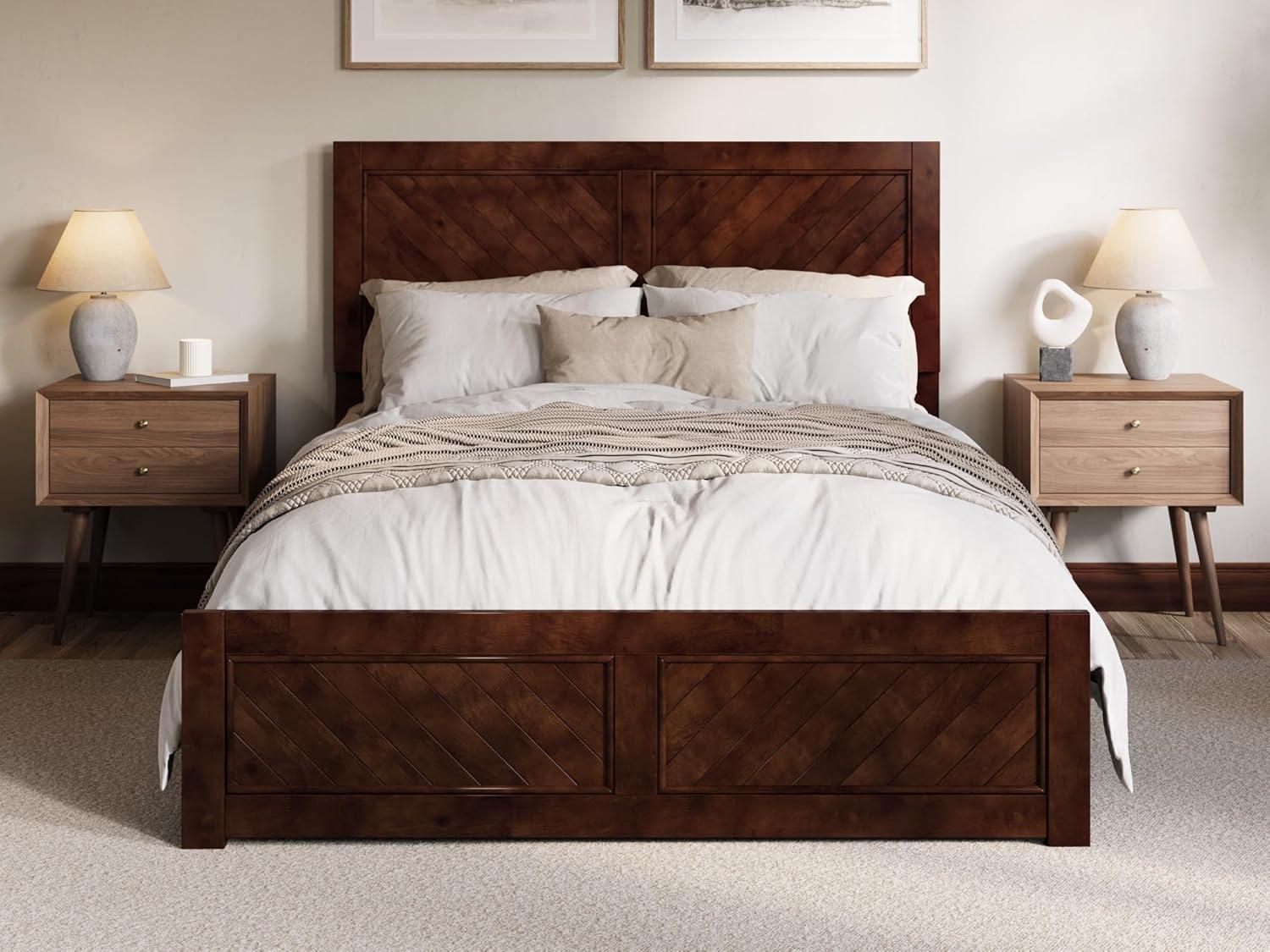 , Berkshire Queen Solid Wood Low Profile Platform Bed with Matching Footboard, Walnut