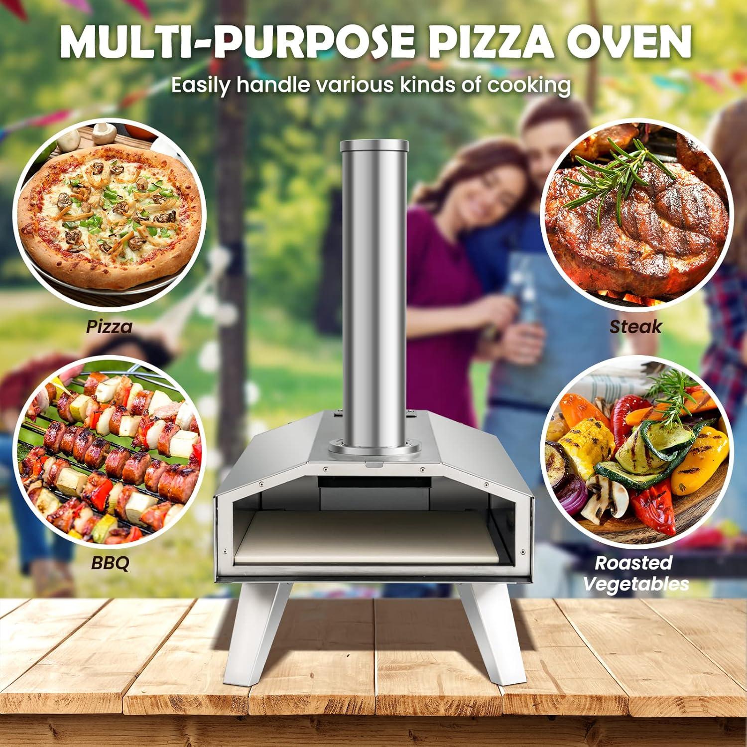 Topcobe Portable Stainless Steel Outdoor Pizza Oven with 12 Inch Pizza Stone, Cooking Space for Backyard, Patio and Parties