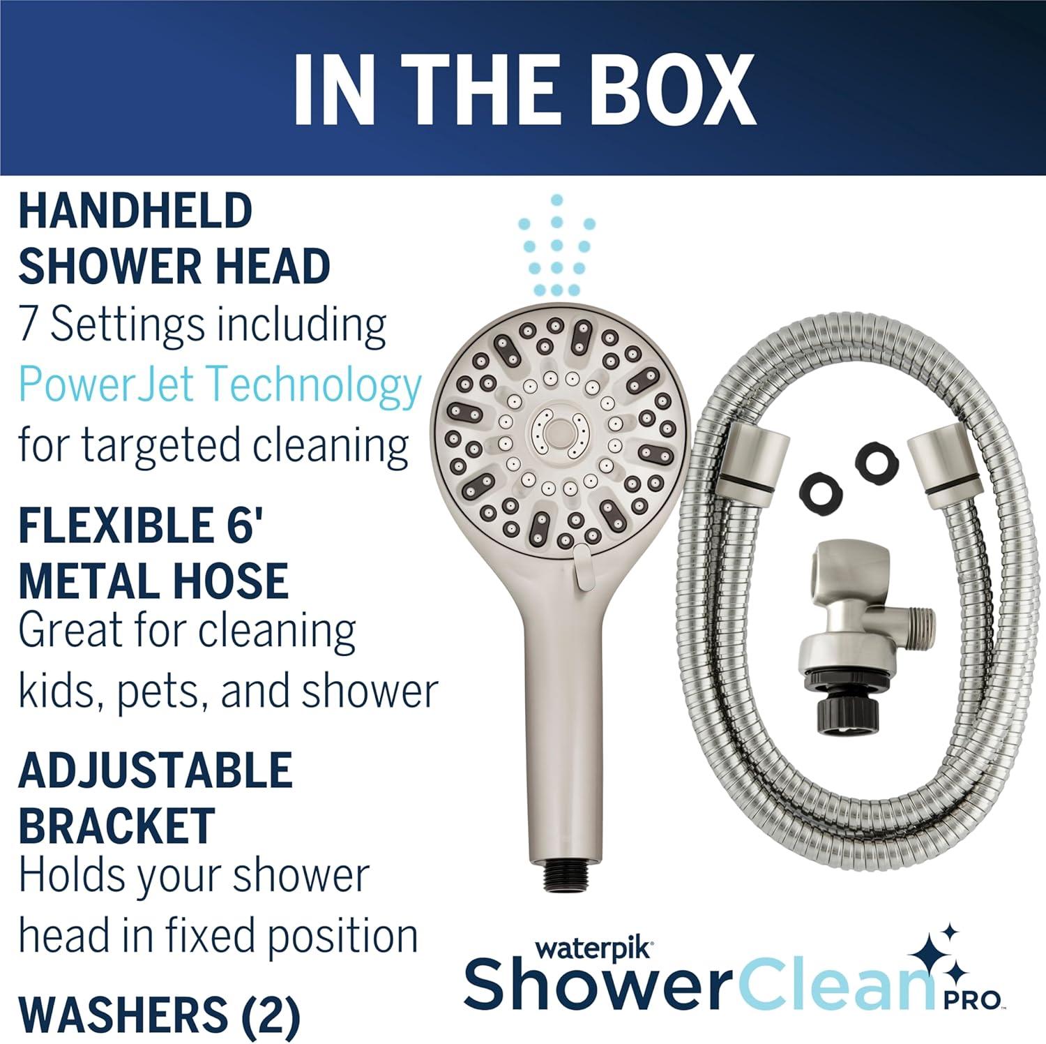 Waterpik ShowerClean PRO Hand Held Shower Head With PowerPulse Massage, QCM-769ME