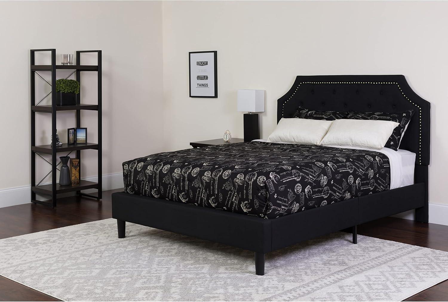 King Black Tufted Upholstered Platform Bed with Nailhead Trim