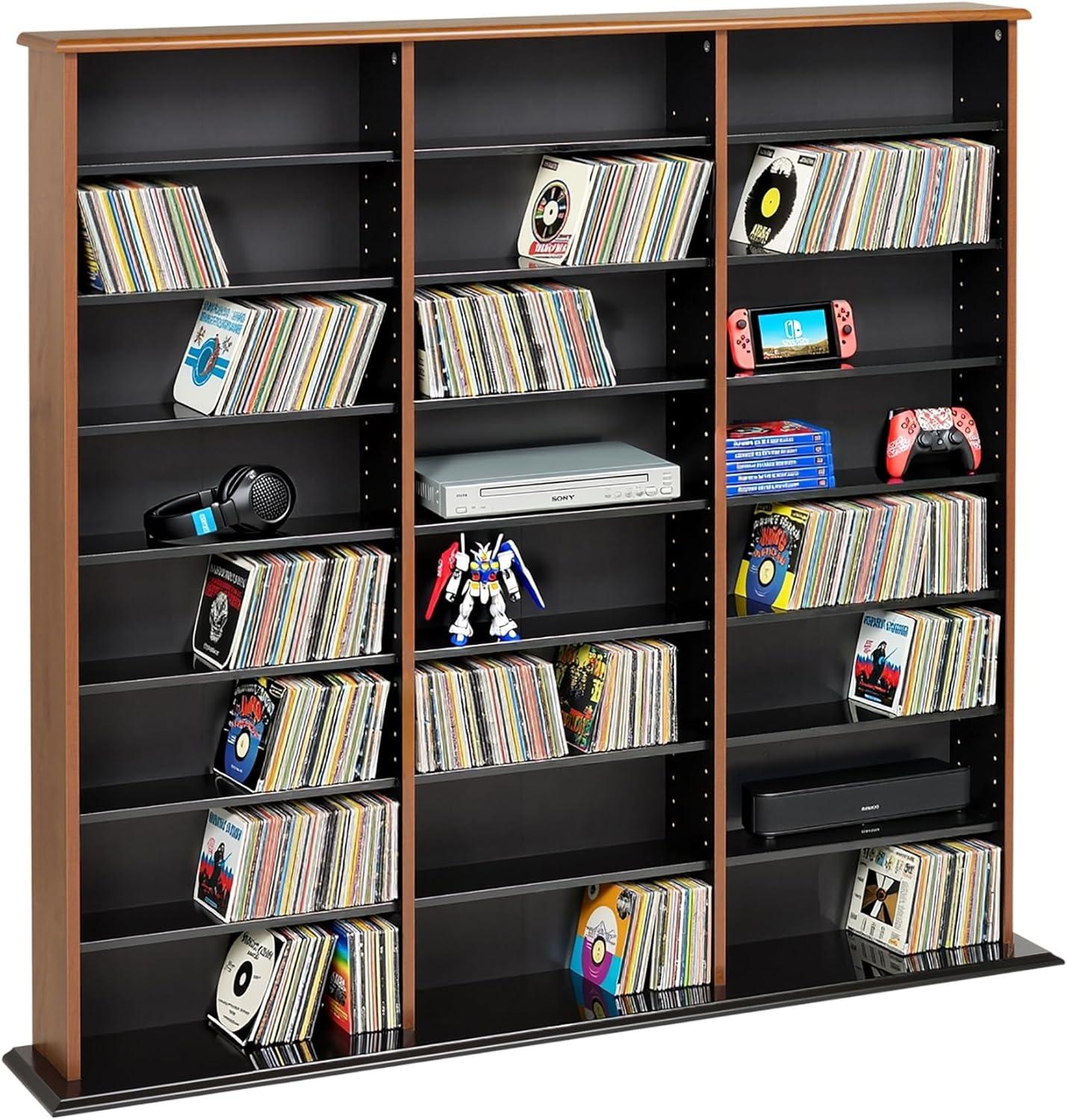 Prepac Triple Width Wall Storage Cherry & Black : Holds 960 CDs, 405 DVDs, Adjustable 24 Shelves