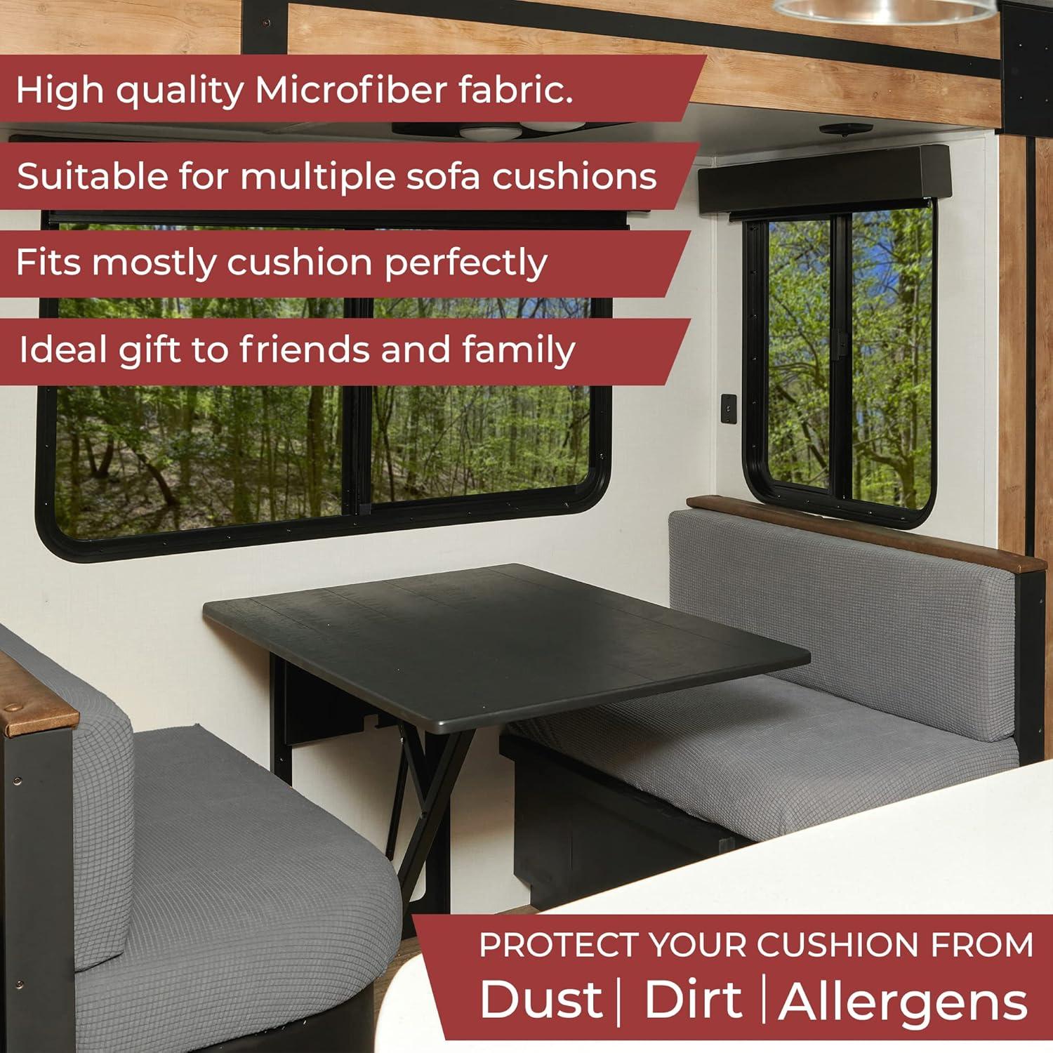 Hudson Comfort RV Dinette Cushion Covers - Microfiber Stretchable Fabric Designed to Fit Wide Variety of Seats - Camper Cushion Slipcovers - Includes 2 Backrest Covers & 2 Bench Covers (Sand, 2 Sets)