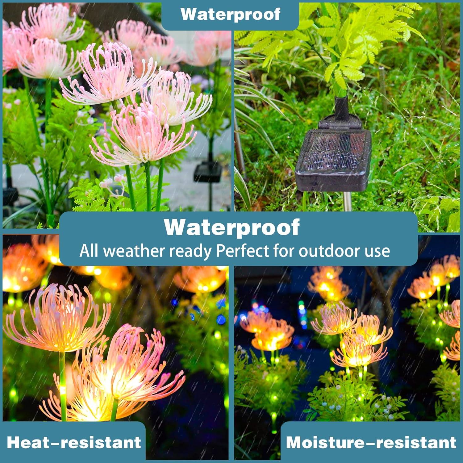 Pink Solar LED Flower Garden Lights, Waterproof Outdoor Decor