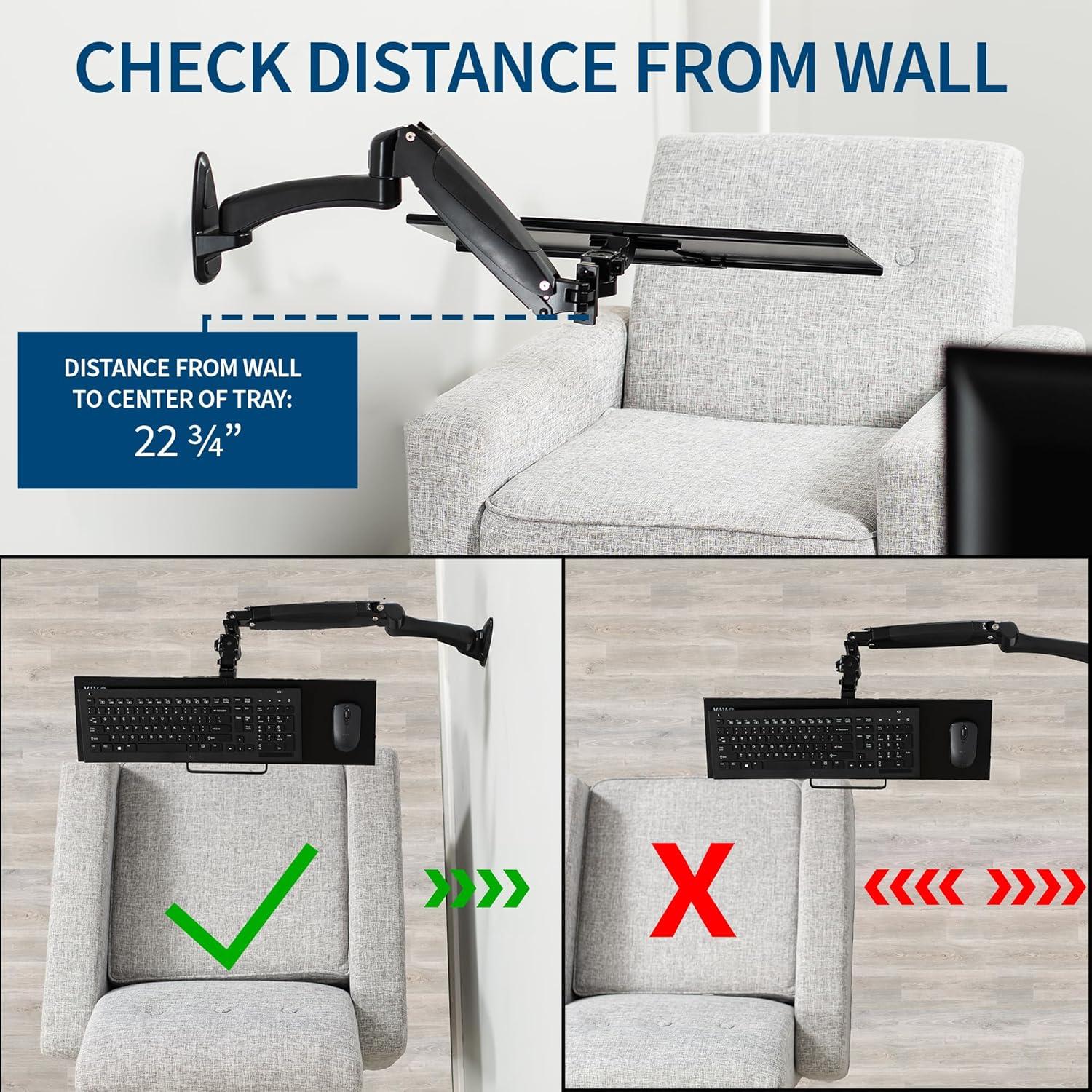 Black Adjustable Wall-Mounted Keyboard and Mouse Tray with Pneumatic Arm