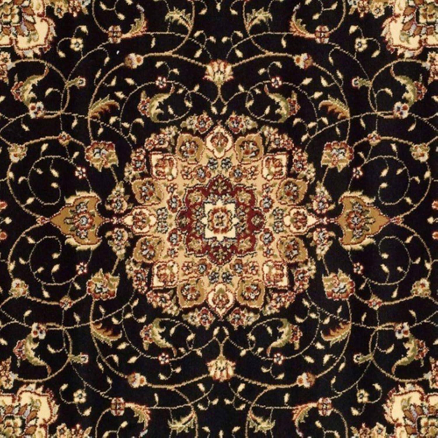 Lyndhurst LNH329 Power Loomed Area Rug - Black/Ivory - 4' Round - Safavieh