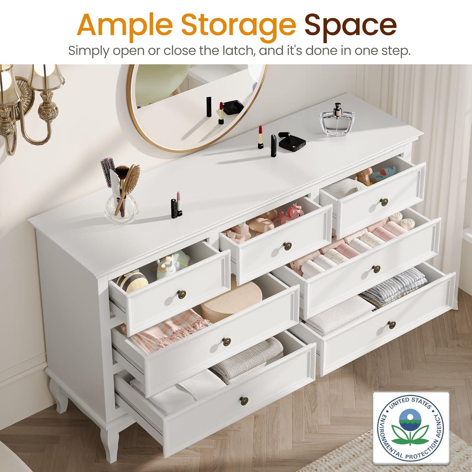 RoyalCraft White Fluted 6 Drawer Dresser for Bedroom, Modern Chest of Drawers, Wood Dresser for Storage Clothes, Wooden Storage Cabinet for Bedroom, Hallway, Living Room, Entryway