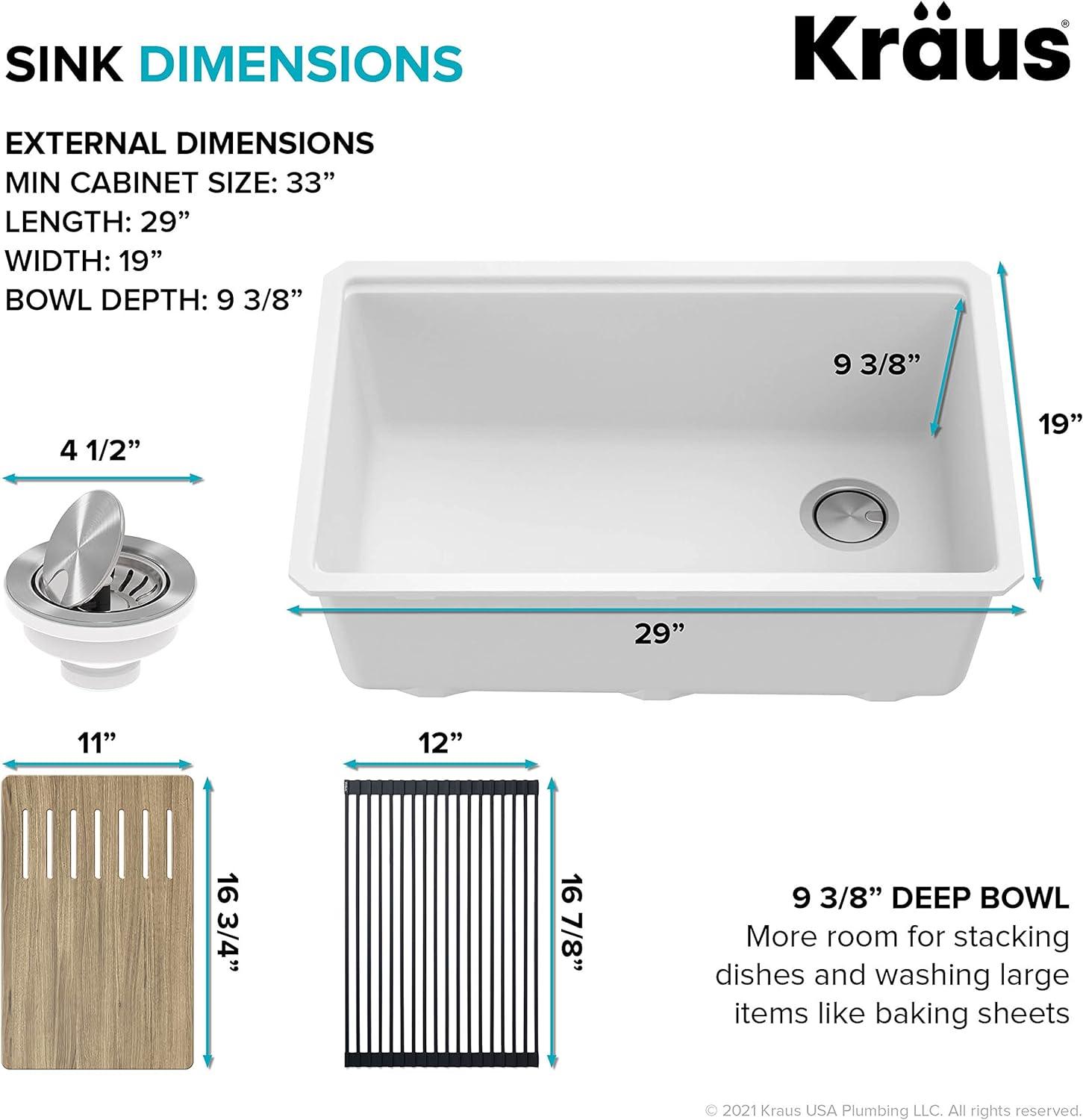 30 in. KRAUS Bellucci Workstation Undermount Granite Composite Single Bowl Kitchen Sink in White with Accessories