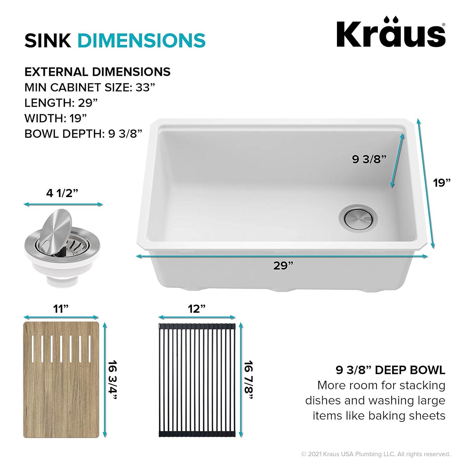 30 in. KRAUS Bellucci Workstation Undermount Granite Composite Single Bowl Kitchen Sink in White with Accessories