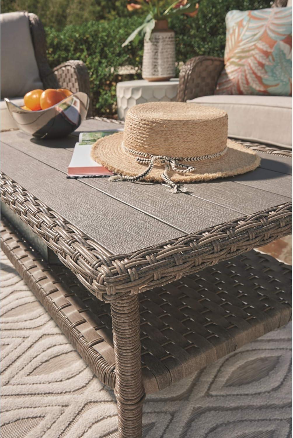 Outdoor Wicker Aluminum Base Light Brown Medium Coffee Table Garden Patio Furniture