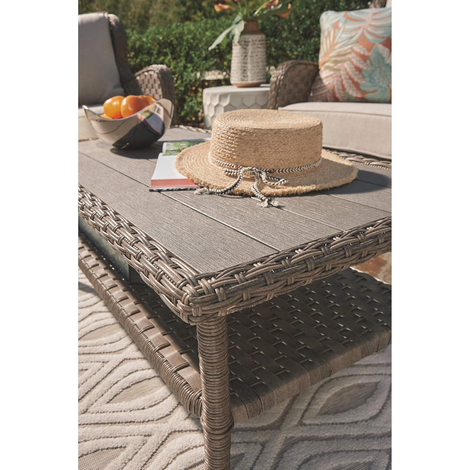 Outdoor Wicker Aluminum Base Light Brown Medium Coffee Table Garden Patio Furniture