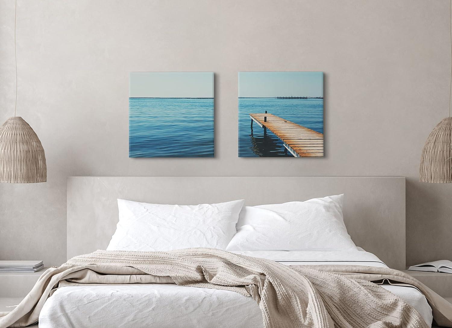 (Set of 2) 20"x20" Etang de Thau by Laura Evans Unframed Wall Canvas Set - Kate & Laurel All Things Decor: Modern Nautical Wall Art