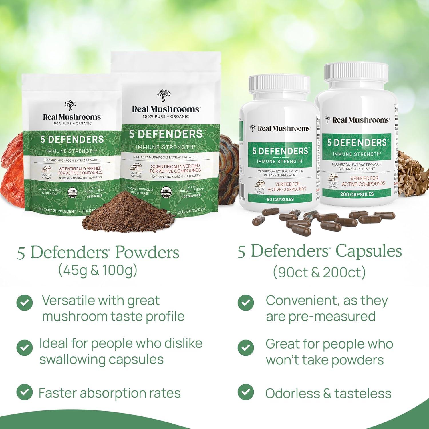 Real Mushrooms 5 Defenders, Organic Mushroom Extract Powder, 1.59 oz (45 g)