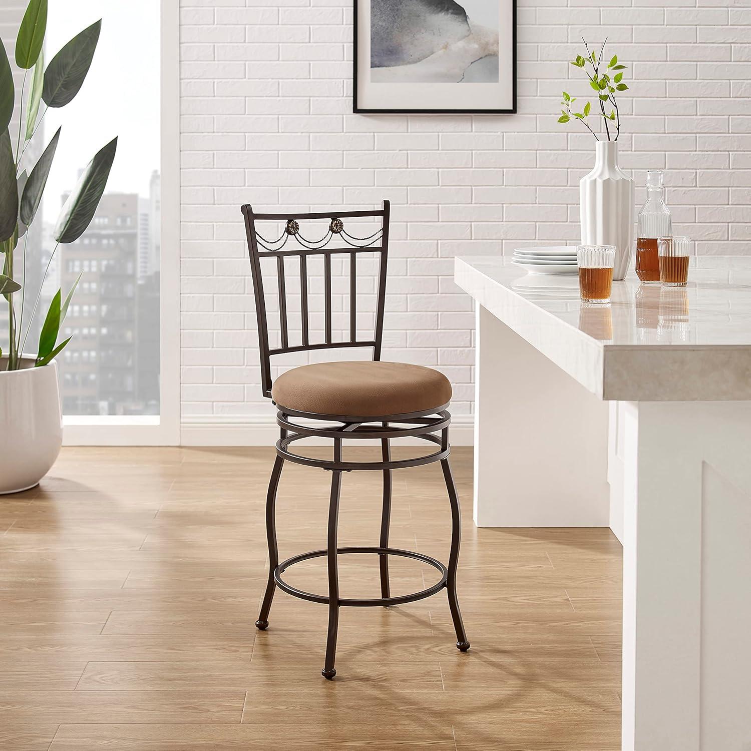 Linon Swag Counter Stool, Brown, 24 inch Seat Height