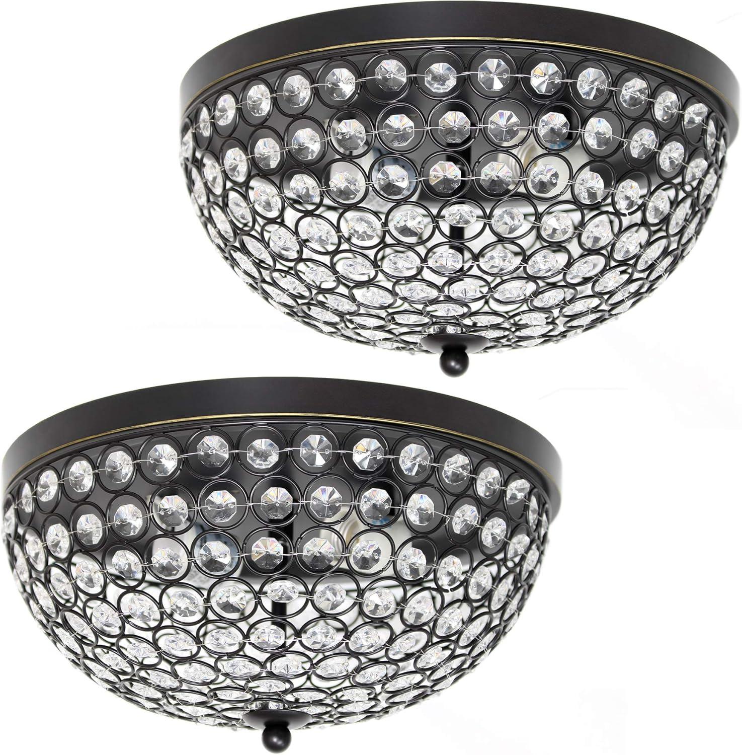 Set of 2 13" Elipse Crystal Flush Mount Ceiling Lights - Elegant Designs