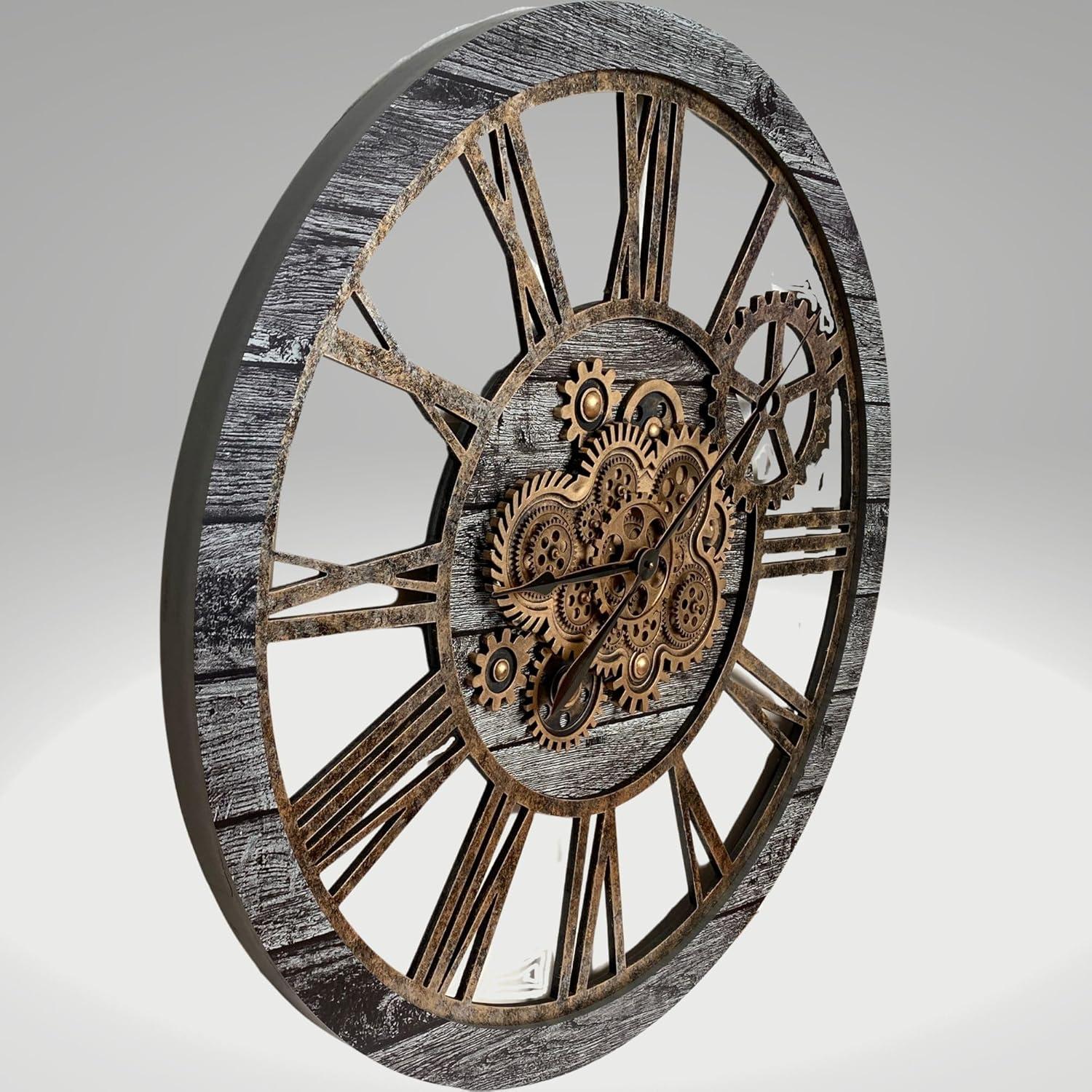 The Gears Clock Wall Clock 36" Round Oversized for Living Room decor with Real Moving Gears America Collection