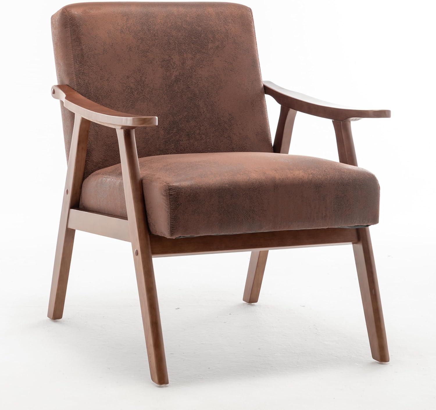 Mid-Century Modern Coffee Velvet Accent Chair with Wood Frame