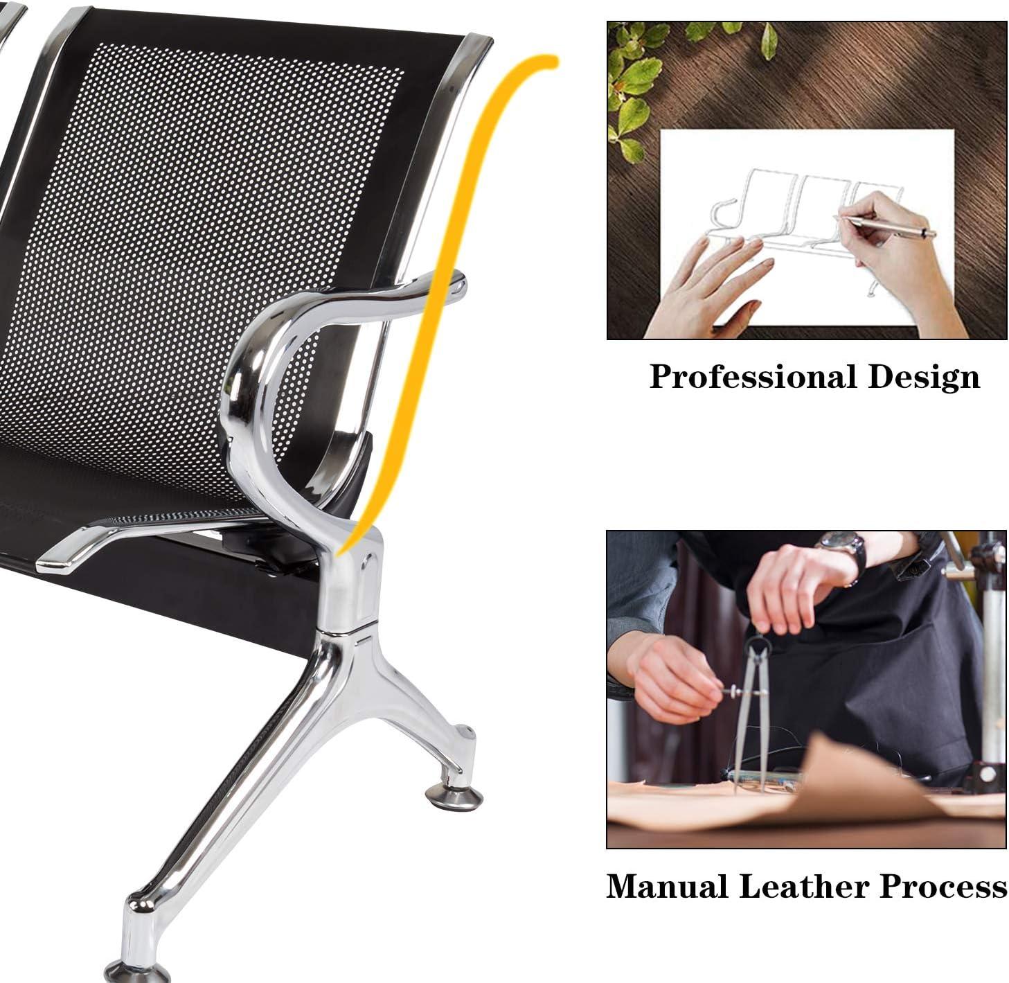 Kinbor Waiting Room Chairs, 3-Seat Reception Chairs Office Guest Waiting Furniture Bench Seating for Airport Bank Hospital, Black