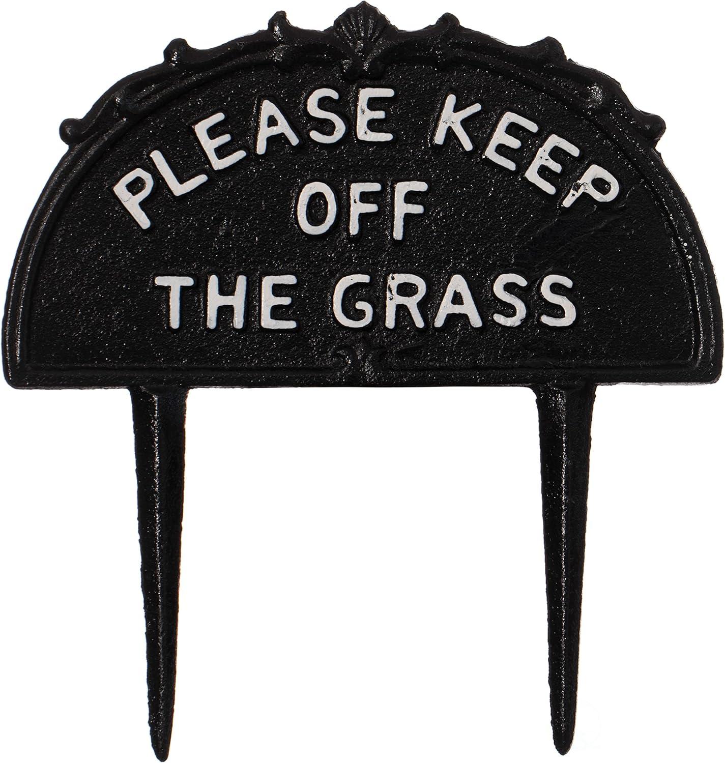 Gardenised Please Keep Off the Grass Post, Outdoor Warning Ground Cast Iron Stake