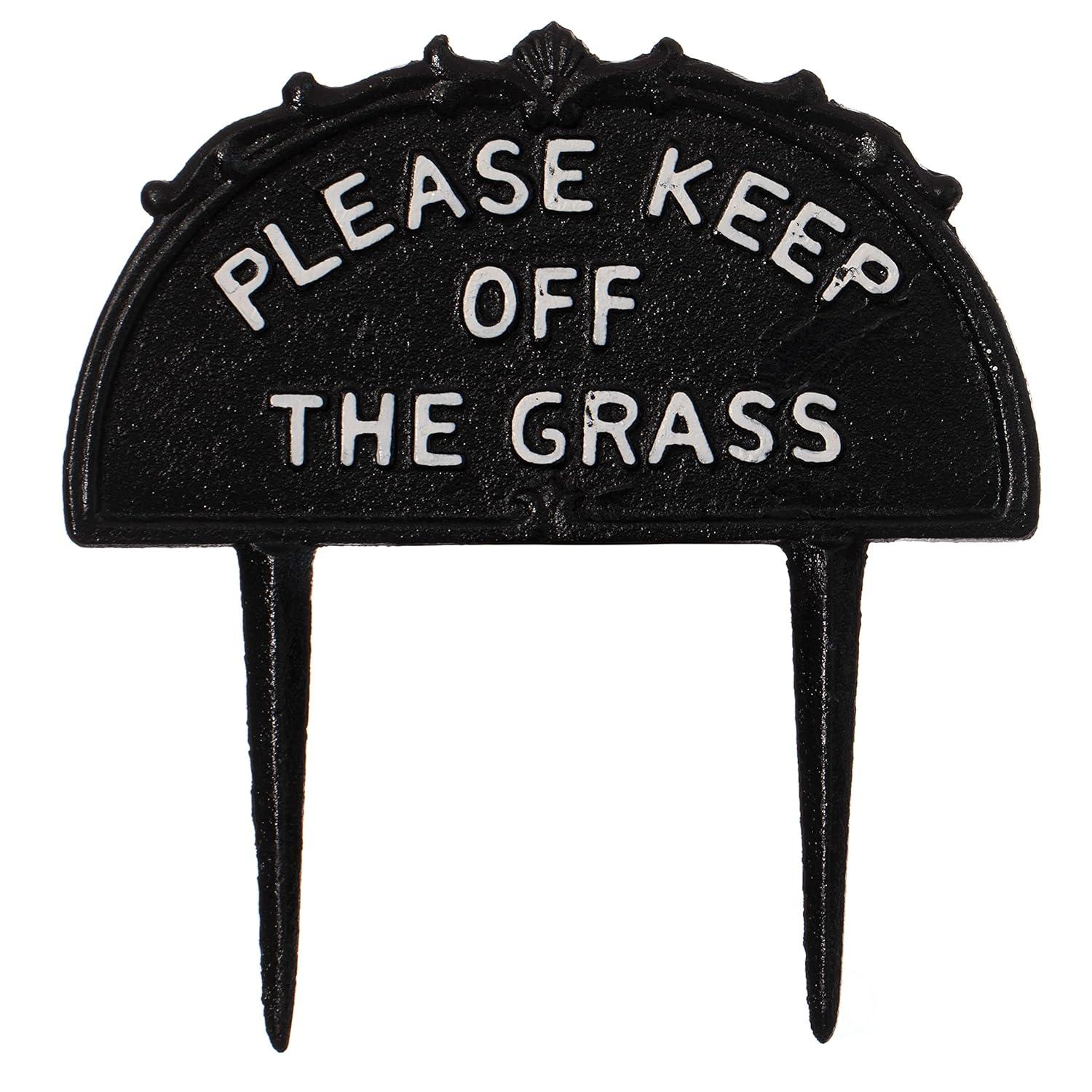 Gardenised Please Keep Off the Grass Post, Outdoor Warning Ground Cast Iron Stake