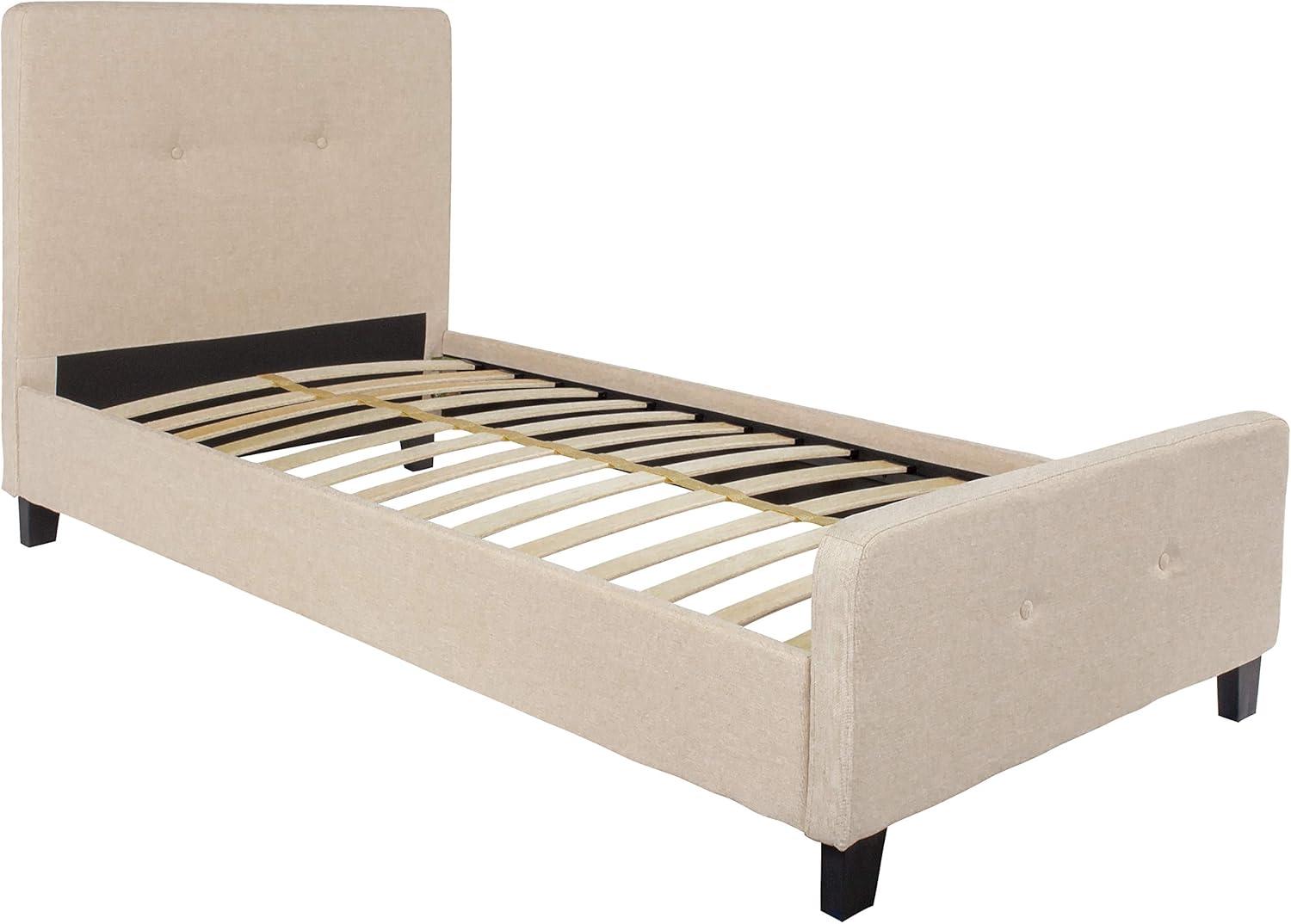 Flash Furniture Tribeca Queen Size Tufted Upholstered Platform Bed in Beige Fabric