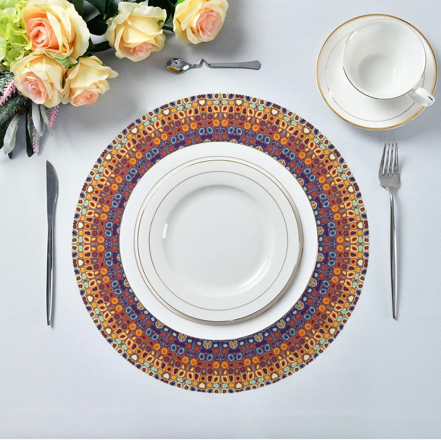 GZHJMY Mandala Round Placemats Set of 4,Non-Slip Heat Resistant Washable Table Mats for Kitchen Dining Table Decoration,15.4 Inch