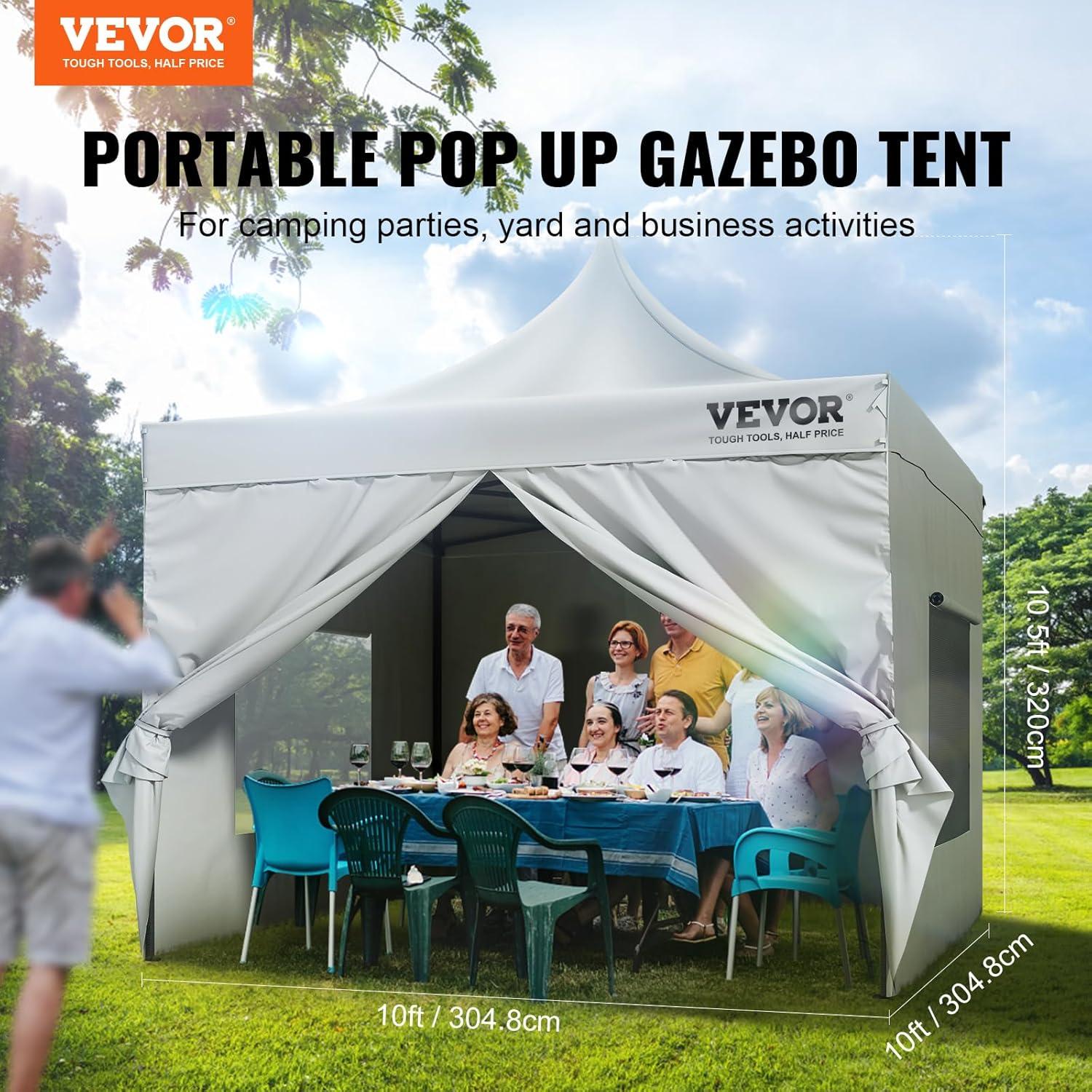 BENTISM 10x10 FT Pop up Canopy Tent with Removable Sidewalls, Outdoor Instant Canopies Portable Gazebo & Wheeled Bag, UV Resistant Waterproof, Enclosed Canopy Tent