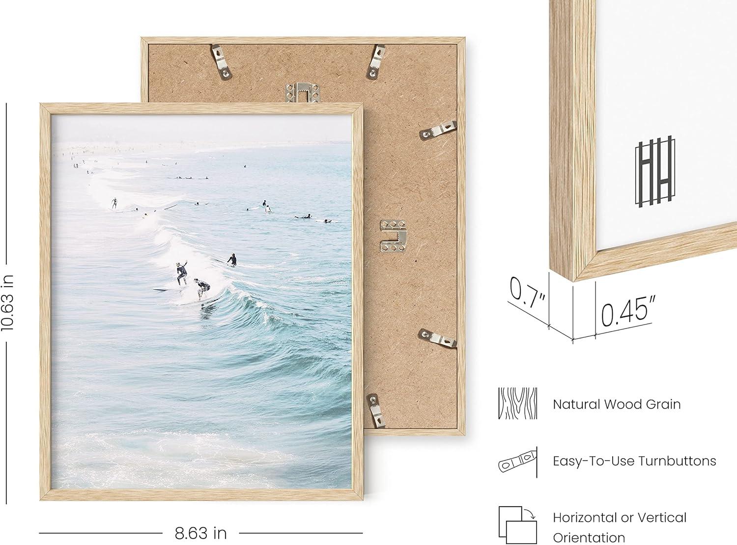 Beige Framed Coastal Beach Print Set with Pennsylvania Oak