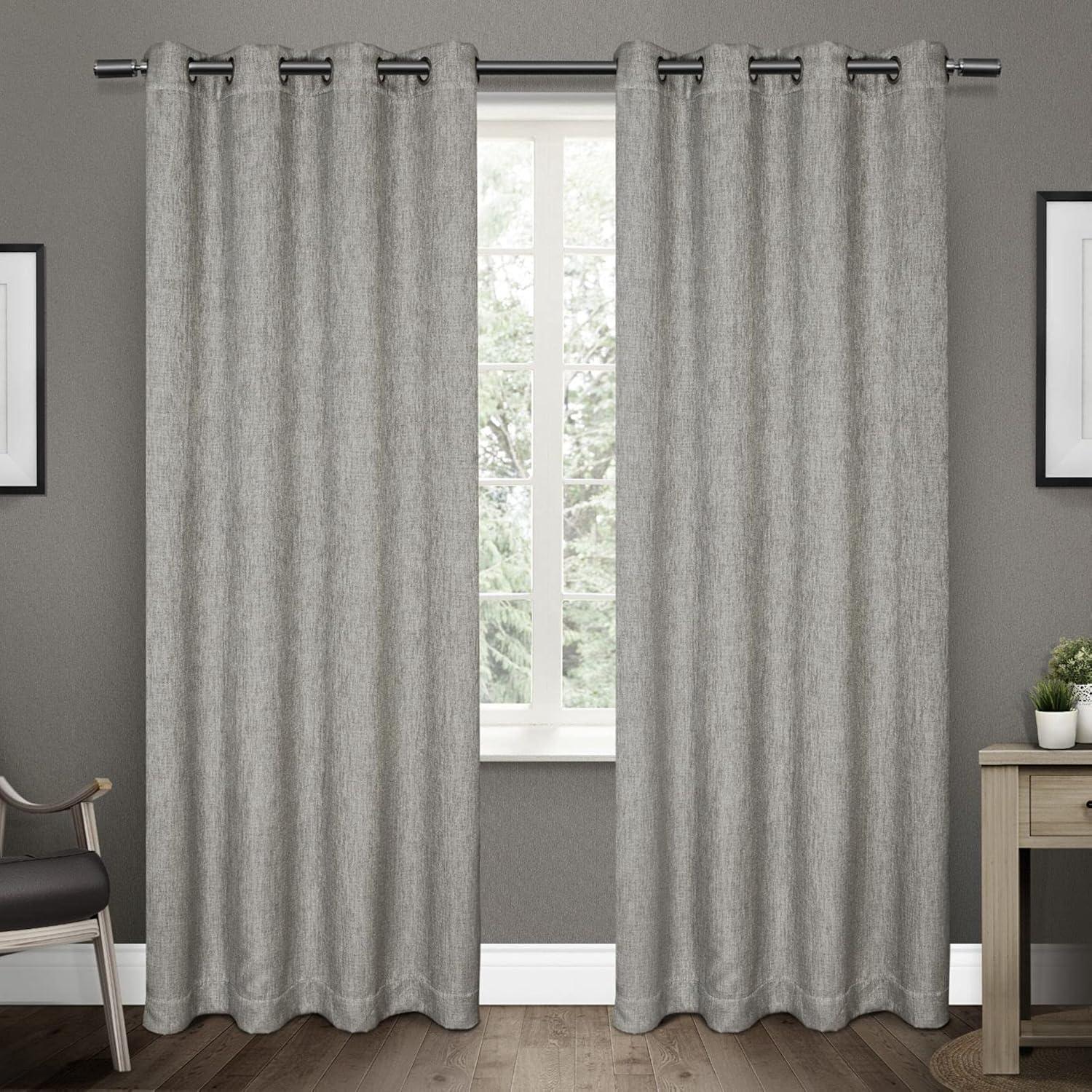 Exclusive Home Vesta Heavyweight Textured Linen Room Darkening Blackout Grommet Top Curtain Panel Pair, 52"x96", Black Pearl