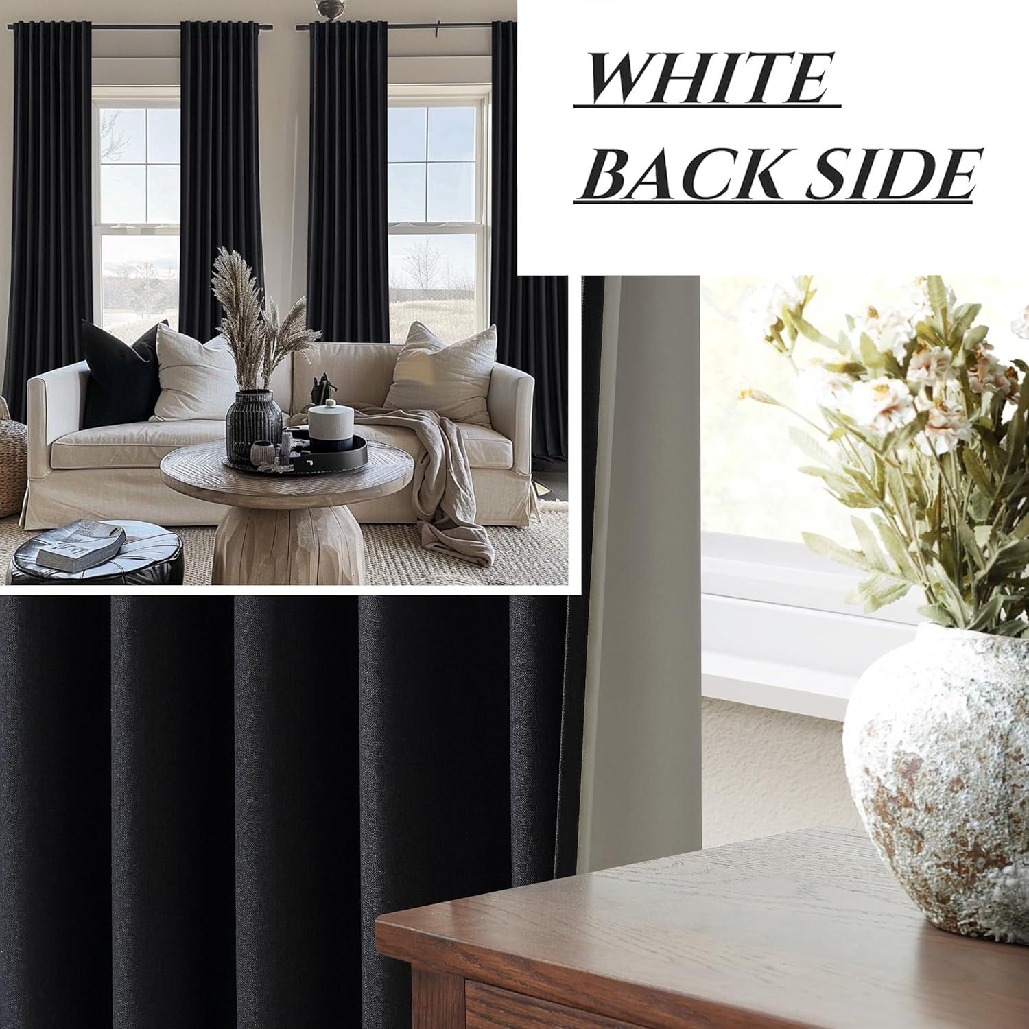 HPD Half Price Drapes Essential Black Faux Linen Room Darkening Curtains for Bedroom & Living Room Curtains (1 Panel), Door & Window Curtains 96 inches long, Rod Pocket Curtains & Drapes, 50W X 96L