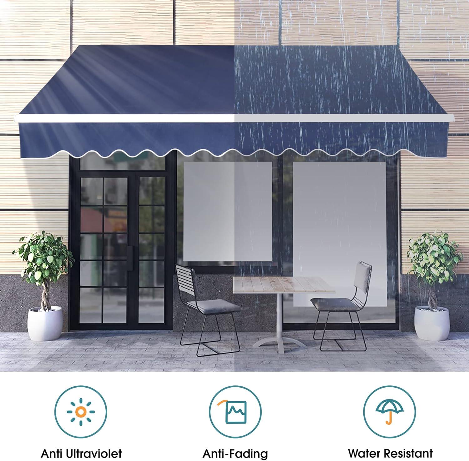 Macrout 10' x 8' Blue Manually Retractable Patio Awning