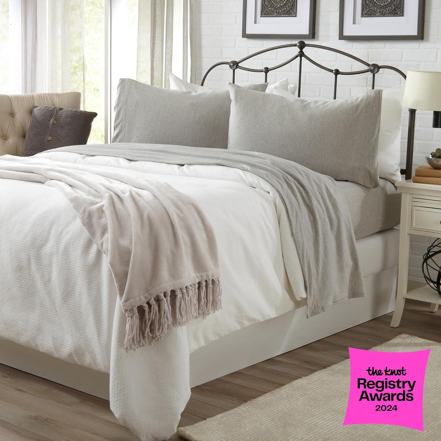 FreshFolds Ultra-Soft Cotton Heathered Melange Jersey Knit Sheet Set