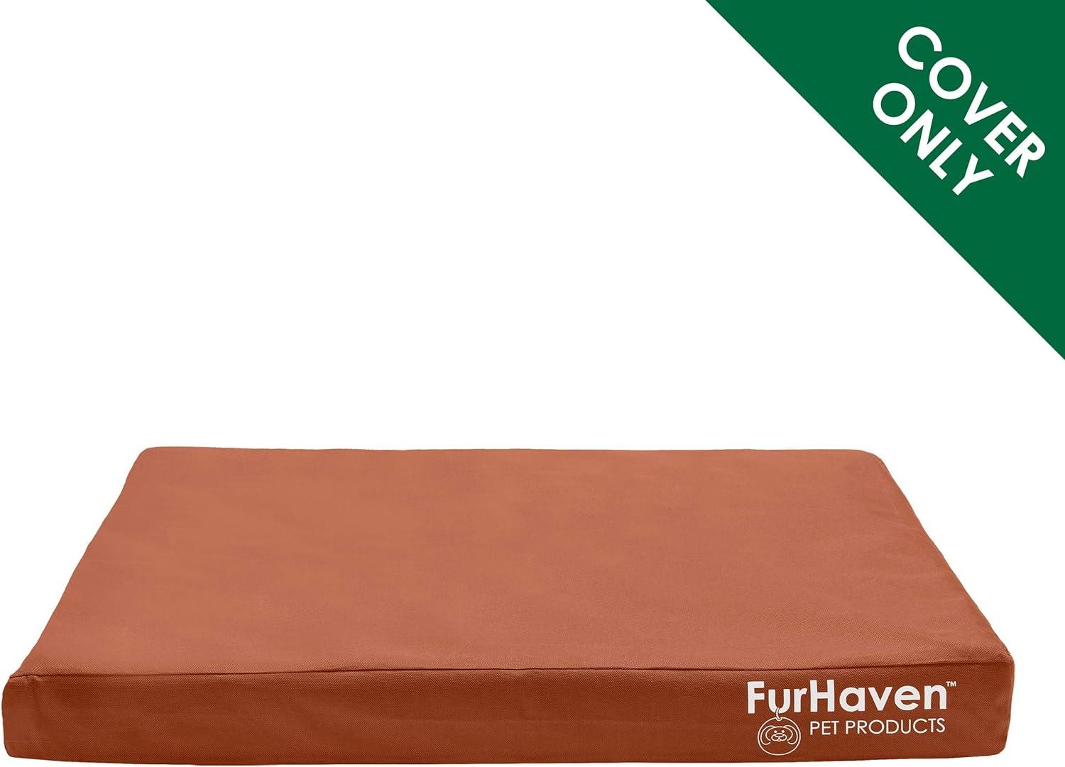 Furhaven Pet Dog Bed Cover - Deluxe Mat Water-Resistant Indoor Outdoor Logo Print Traditional Foam Mattress Pet Bed Replacement Cover for Dogs and Cats, Chestnut, Large