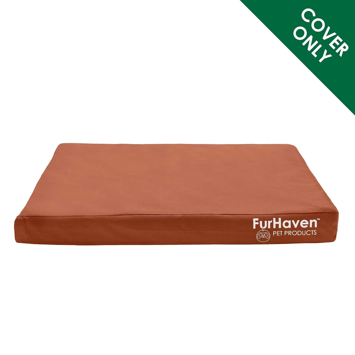 Furhaven Pet Dog Bed Cover - Deluxe Mat Water-Resistant Indoor Outdoor Logo Print Traditional Foam Mattress Pet Bed Replacement Cover for Dogs and Cats, Chestnut, Large