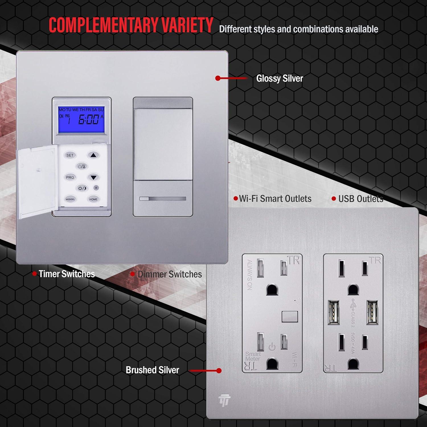 Silver 2-Gang Screwless Decorator Wall Plate