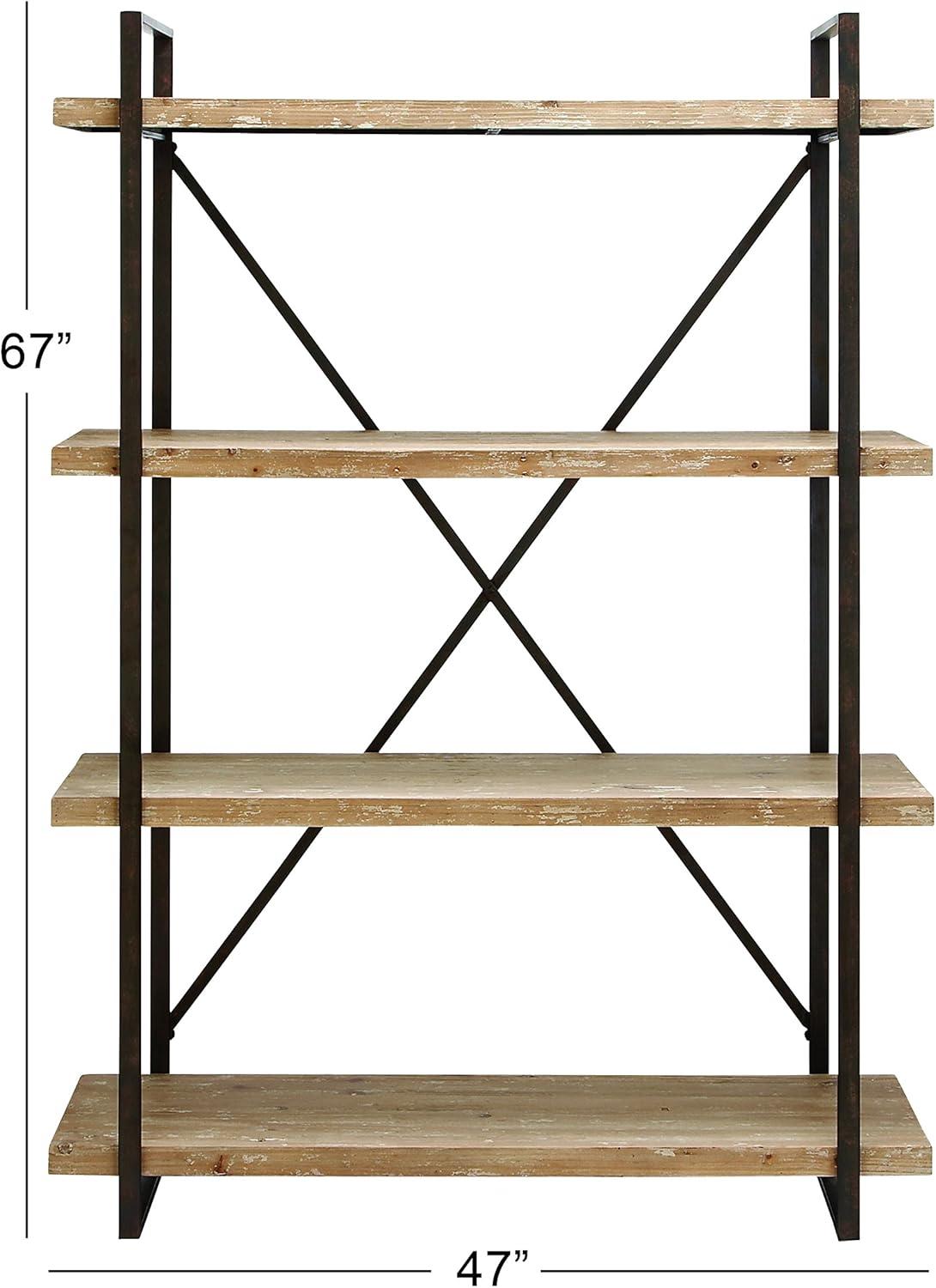 Rustic Industrial 67" Tall Brown Fir Wood 4-Tier Shelving Unit